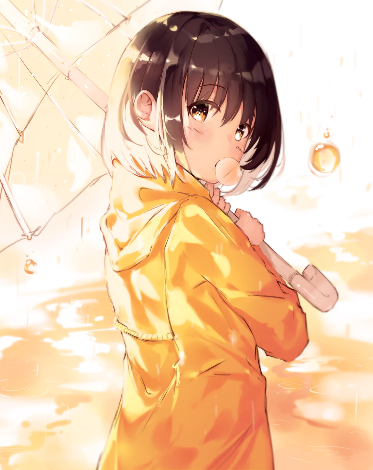 umbrella, yellow eyes, anime, anime girls, brunette, 720P, Phone HD Wallpaper
