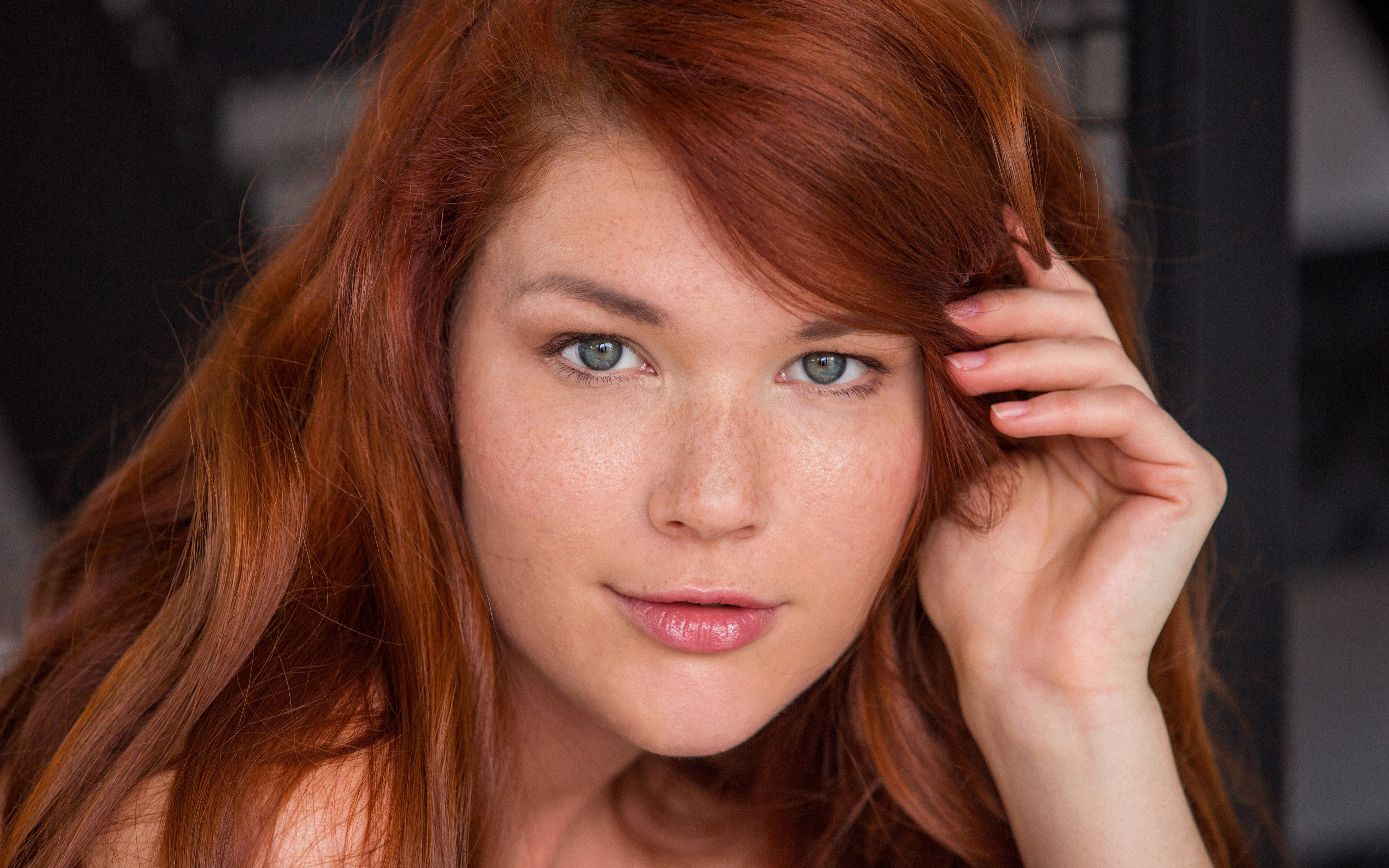 5K, face, Mia Sollis, Looking At Viewer, women, Hazel Eyes, redhead, HD Wallpaper