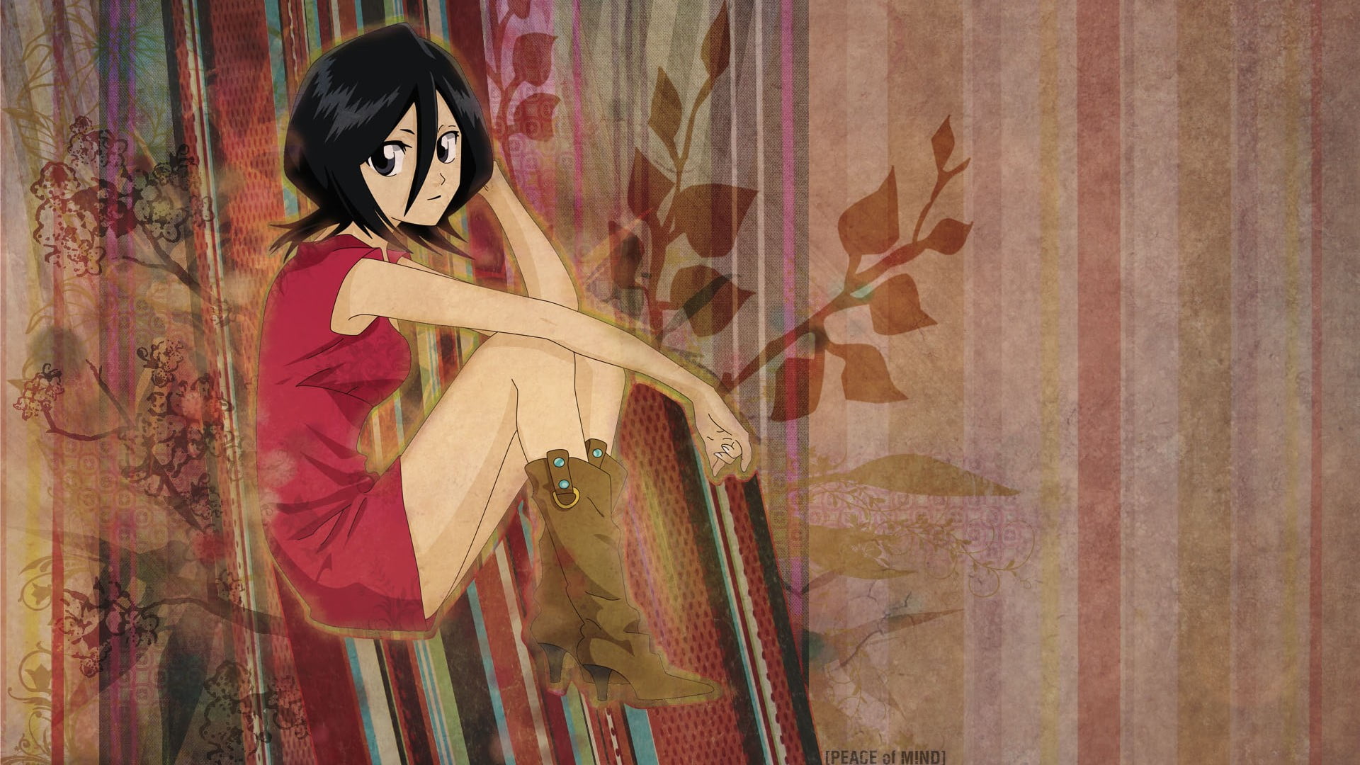 three quarter length, indoors, waist up, clothing, anime, contemplation, women, Kuchiki Rukia, boots, wall - building feature, anime girls, leisure activity, HD Wallpaper