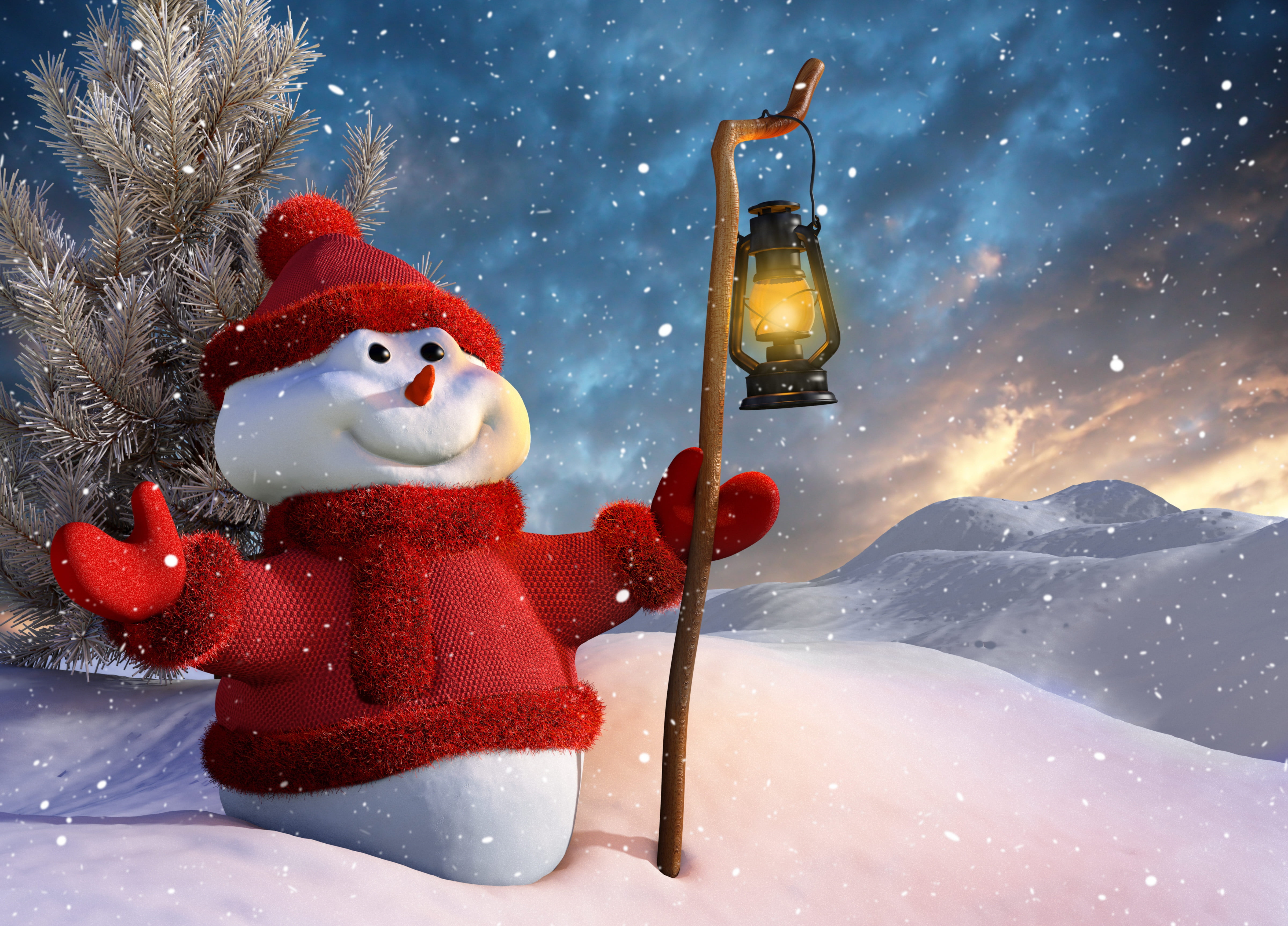 gift, no people, snowflake, sweater, mountain, snowman, tree, hat, art and craft, snow, christmas ornament, sky, cold temperature, forest, staff, HD Wallpaper