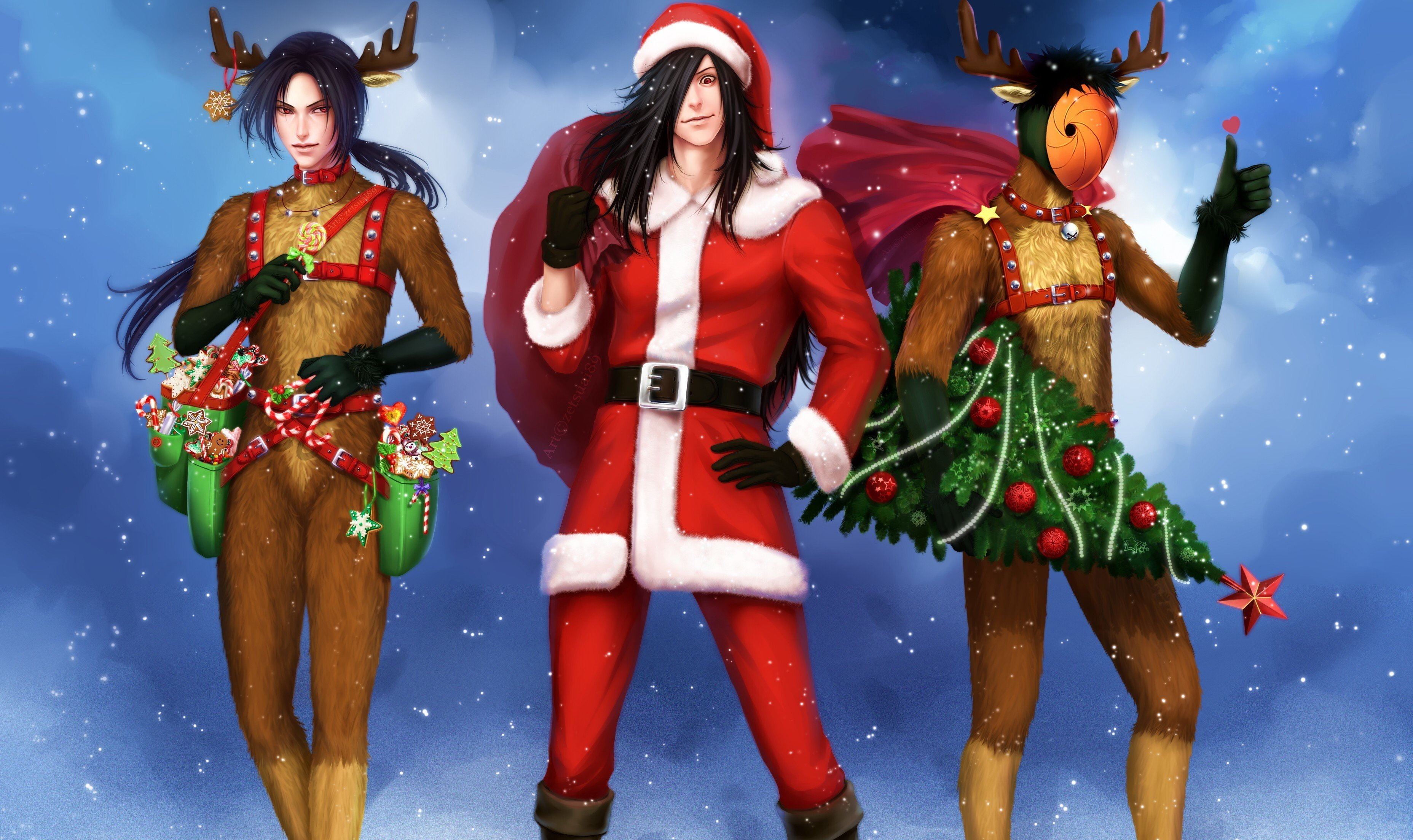 christmas, anime, horns, guys, year, naruto, 2K, holidays, HD Wallpaper