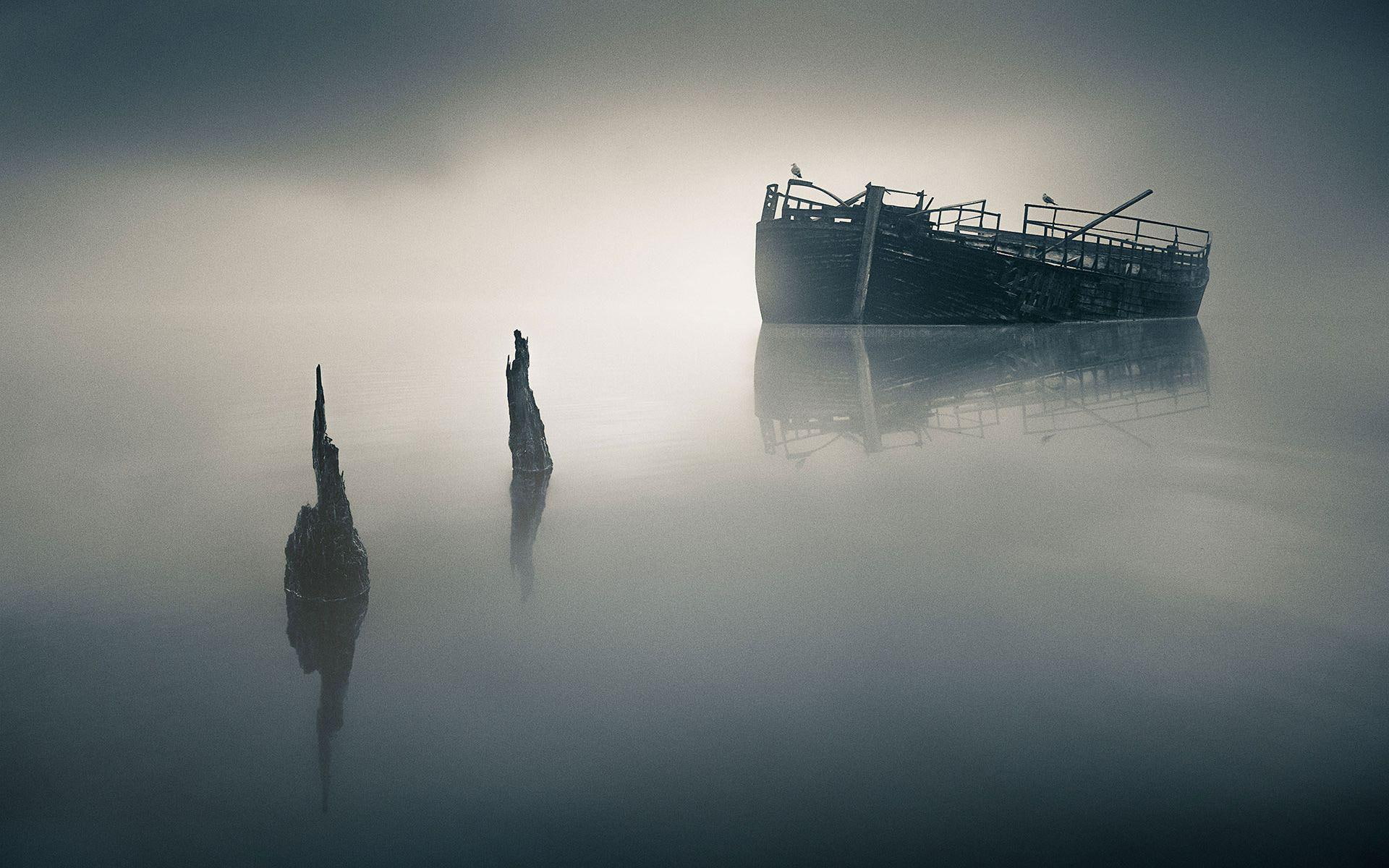 1920x1200, 1080P, floating, photography, ocean, shipwreck, ship, brown, wreck, HD Wallpaper