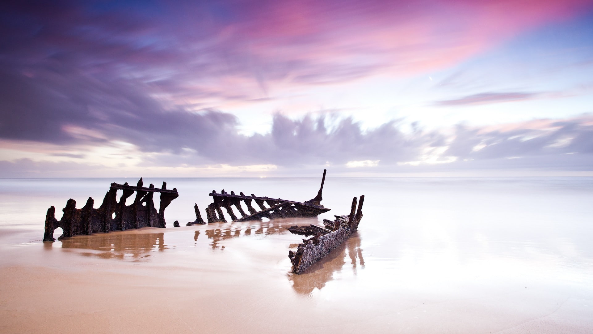 hd, ship, boat, 1080P, clouds, beached, wreck, beach, nature, HD Wallpaper
