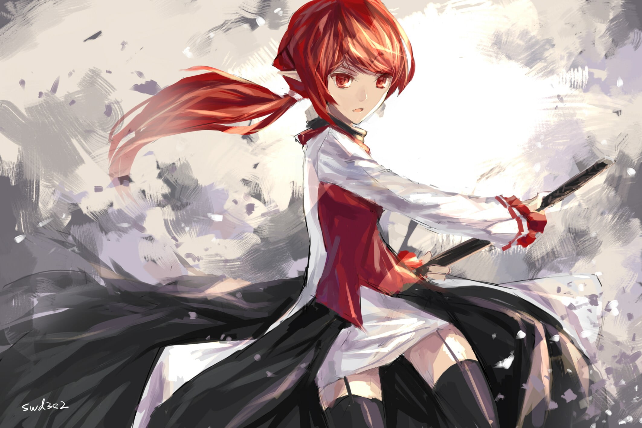 day, one person, anime girls, anime, fashion, red, young adult, katana, original characters, young women, swd3e2, outdoors, obscured face, real people, HD Wallpaper