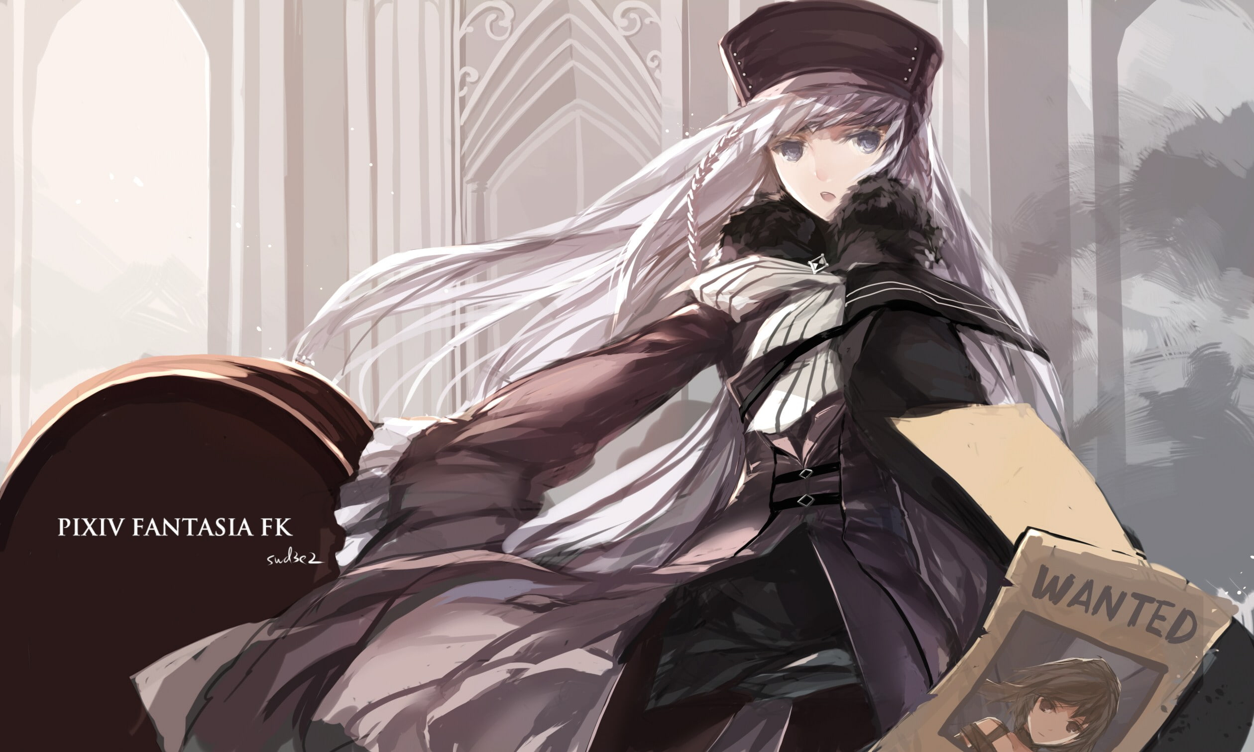 original characters, white hair, Pixiv Fantasia, anime girls, sculpture, architecture, long hair, window, representation, men, real people, statue, waist up, HD Wallpaper