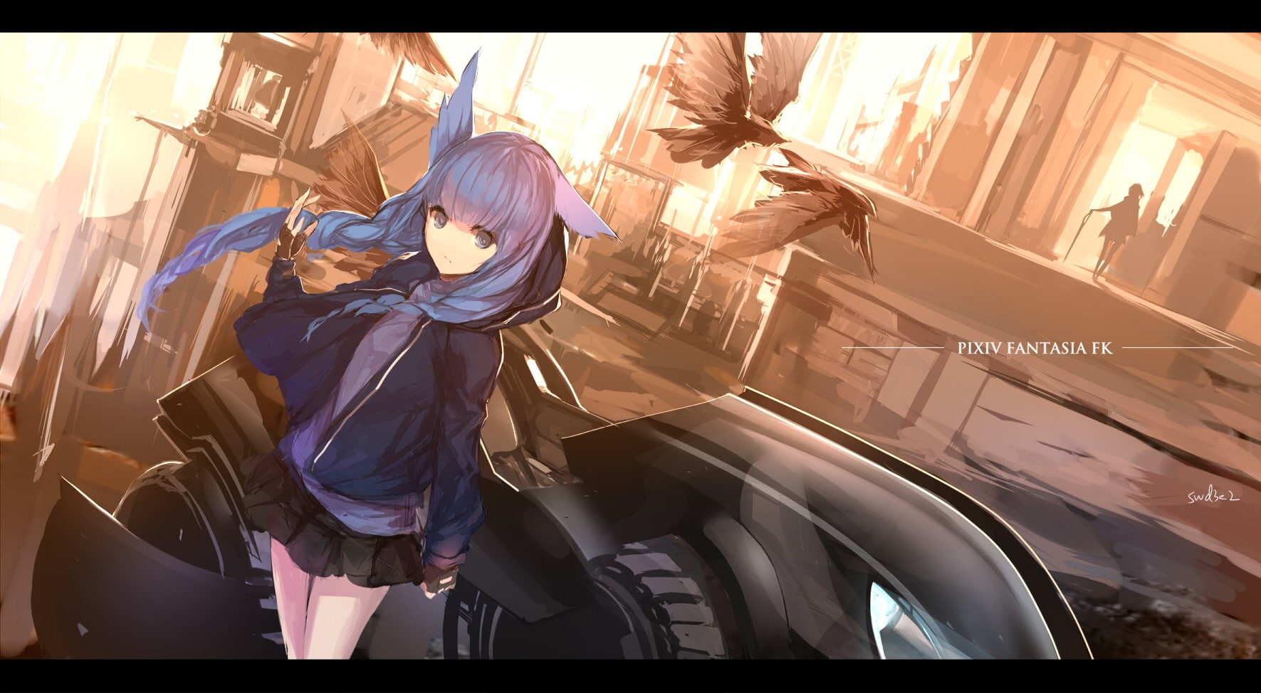 braids, day, casual clothing, leisure activity, long hair, anime, sunlight, auto post production filter, standing, Pixiv Fantasia, outdoors, swd3e2, original characters, HD Wallpaper