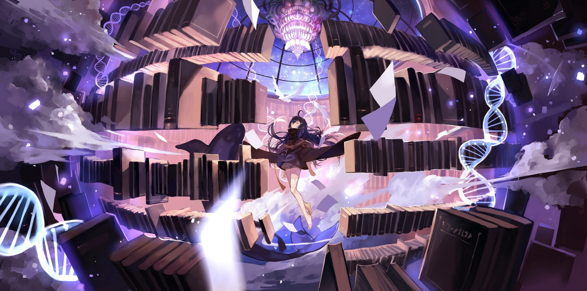 human representation, 1080P, indoors, decoration, pattern, lighting equipment, representation, built structure, Pixiv, digital composite, reflection, architecture, HD Wallpaper