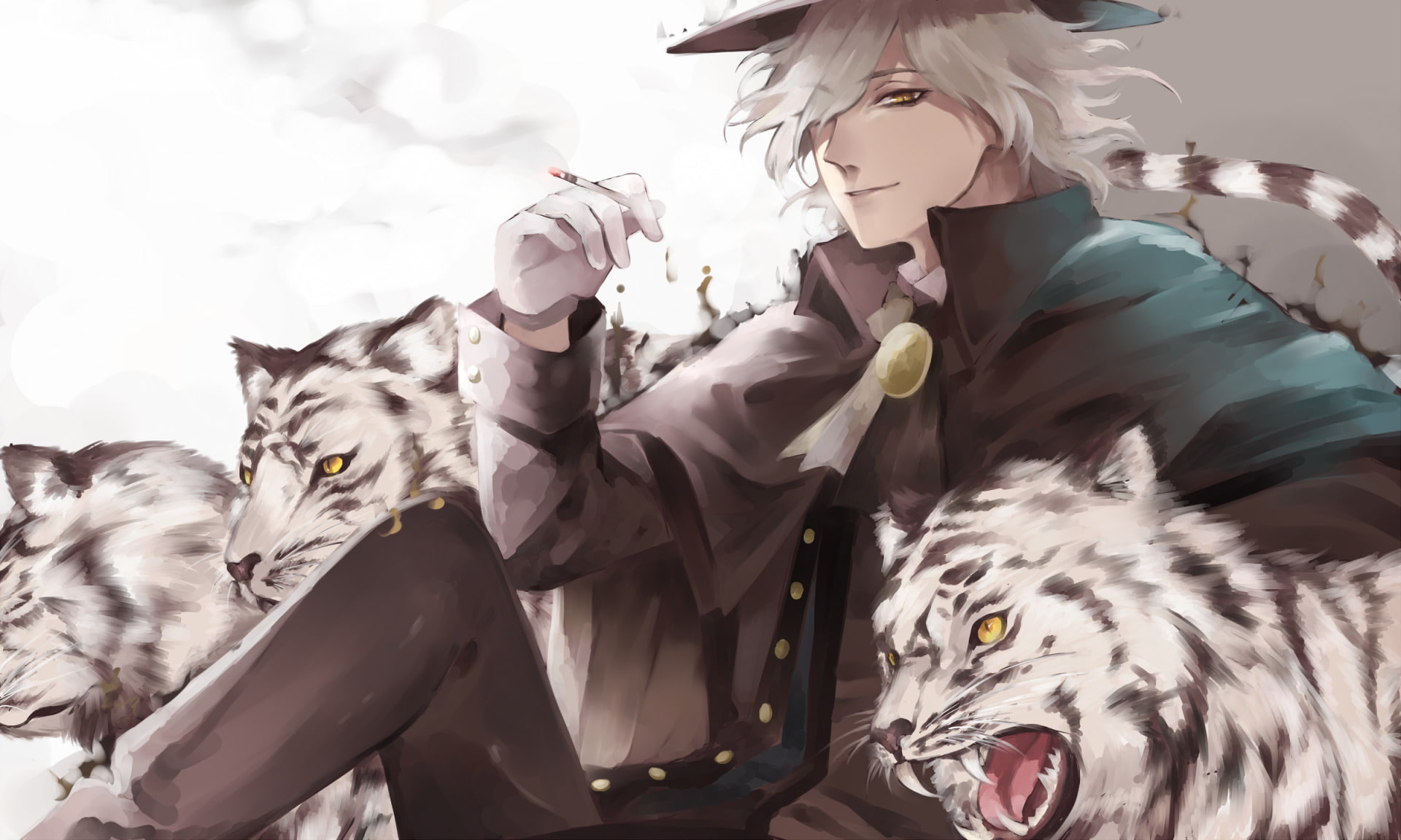 Cigarette, Short Hair, one animal, mammal, young women, Fate Series, leisure activity, outdoors, 1080P, portrait, cat, pets, lifestyles, Yellow Eyes, vertebrate, HD Wallpaper