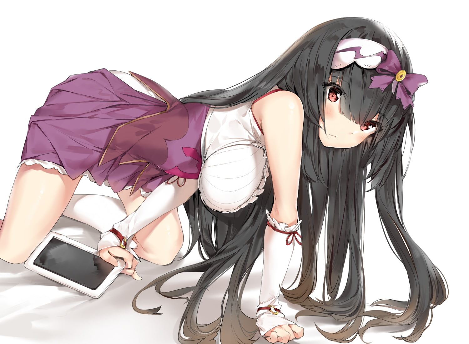 720P, com, long, (series), silver, black, kneehighs, fate, hair, grand, order, headband, osakabehime, skirt, 253385, blush, breasts, red, konachan, bow, HD Wallpaper