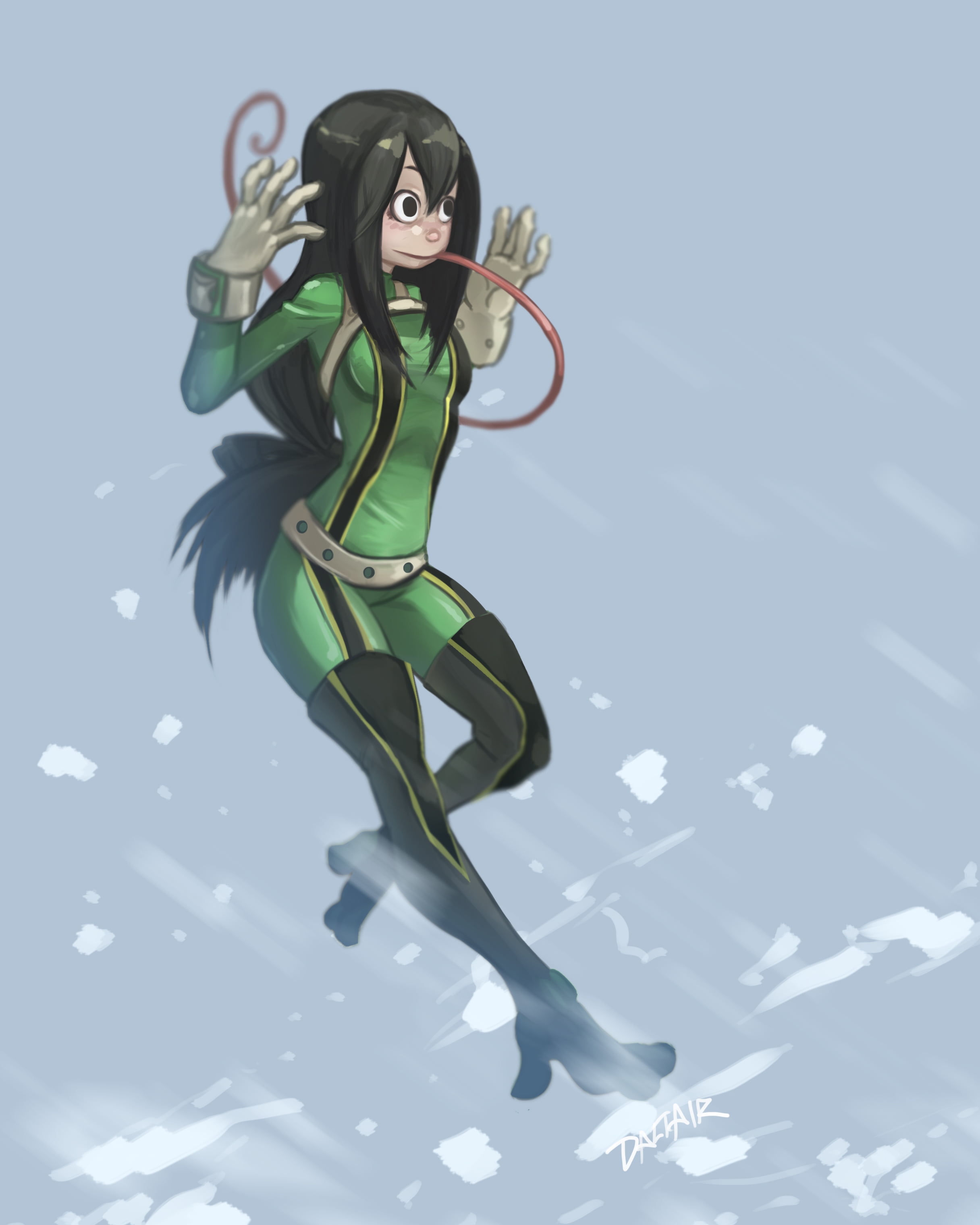 flying, 2K, sky, no people, colored background, Boku no Hero Academia, low angle view, anime girls, holiday, digital composite, nature, Tsuyu Asui, motion, Phone HD Wallpaper