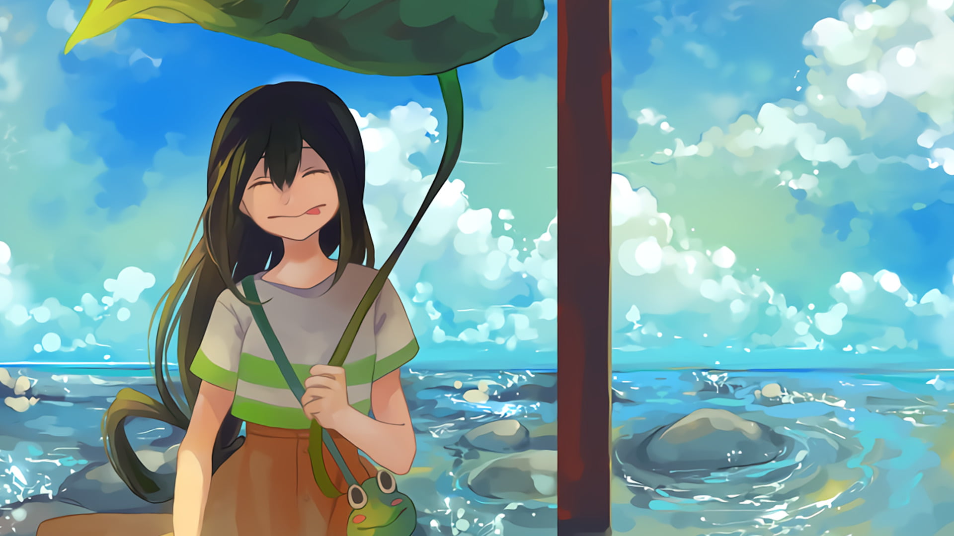 beautiful woman, one person, skirt, real people, nature, looking, Boku no Hero Academia, casual clothing, digital, three quarter length, Tsuyu Asui, wearing, HD Wallpaper