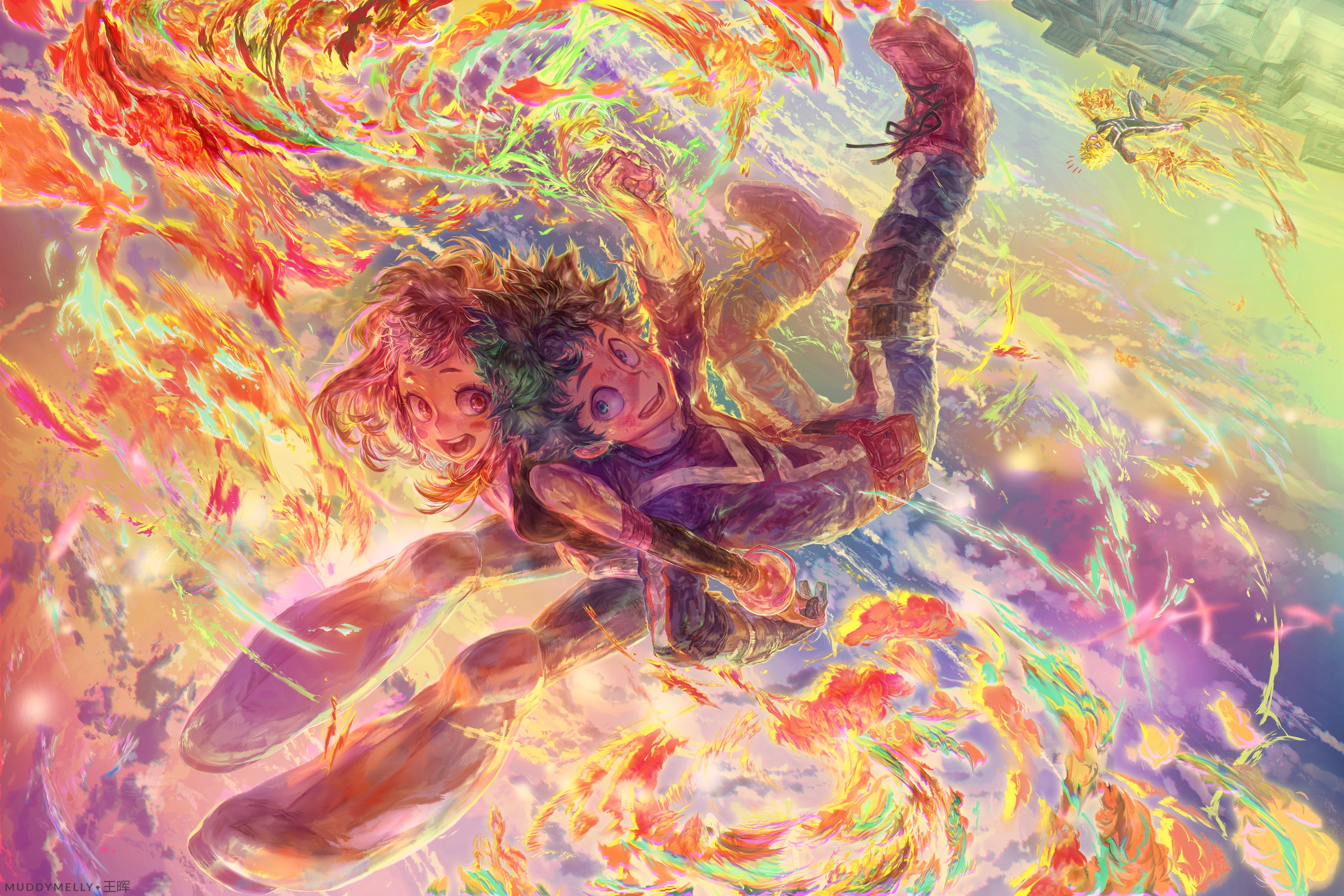 Anime, uraraka ochako, painting, boku no hero academia, 2K, midoriya izuku, HD Wallpaper