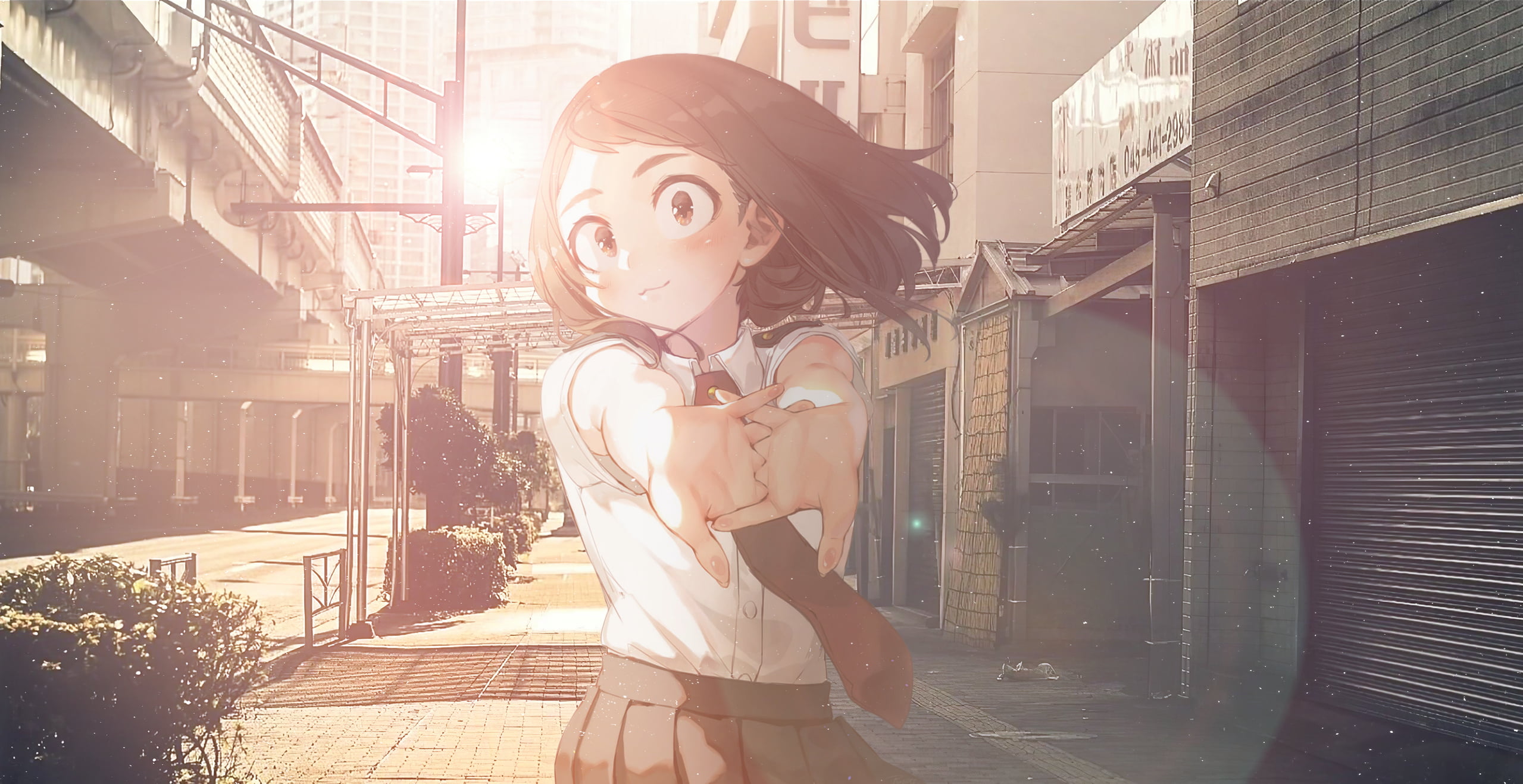 anime, 1080P, Boku no Hero Academia, Uraraka Ochako, street, Japan, Sunny, HD Wallpaper