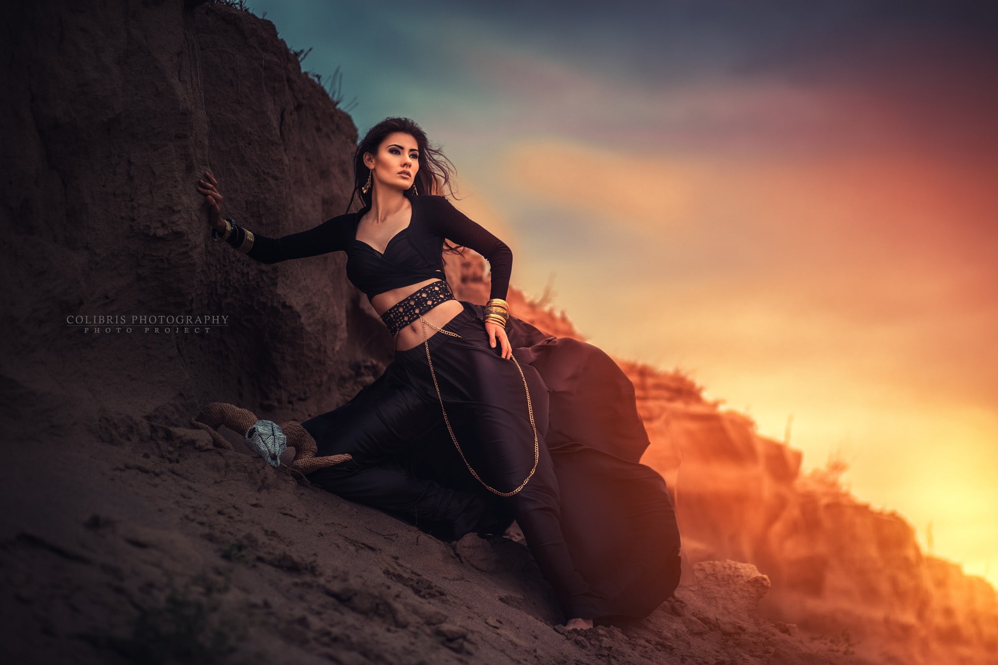 long, black clothing, clothing, women, long hair, look away, away, hair, 1080P, look, black, 2048x1365, HD Wallpaper