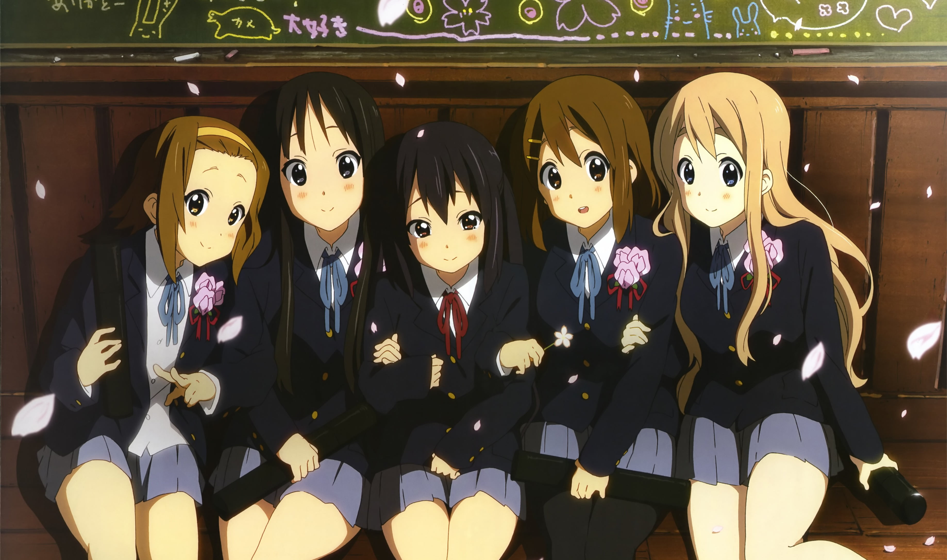 no people, side by side, mask - disguise, craft, creativity, front view, representation, human representation, Nakano Azusa, Akiyama Mio, Hirasawa Yui, HD Wallpaper