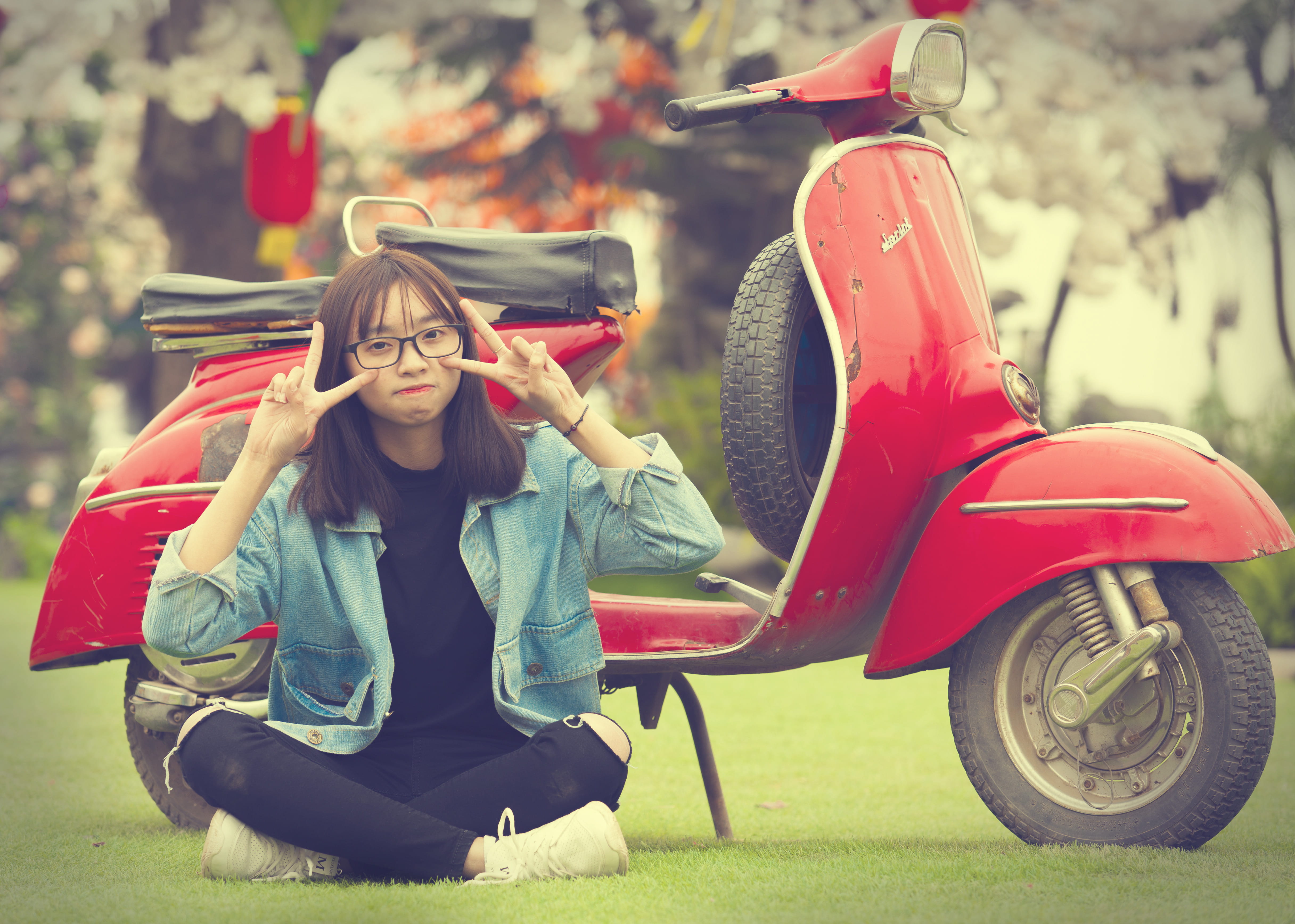 peace, long hair, casual clothing, indian, scooter, portrait, beautiful woman, nature, lifestyles, transportation, young adult, mode of transportation, HD Wallpaper