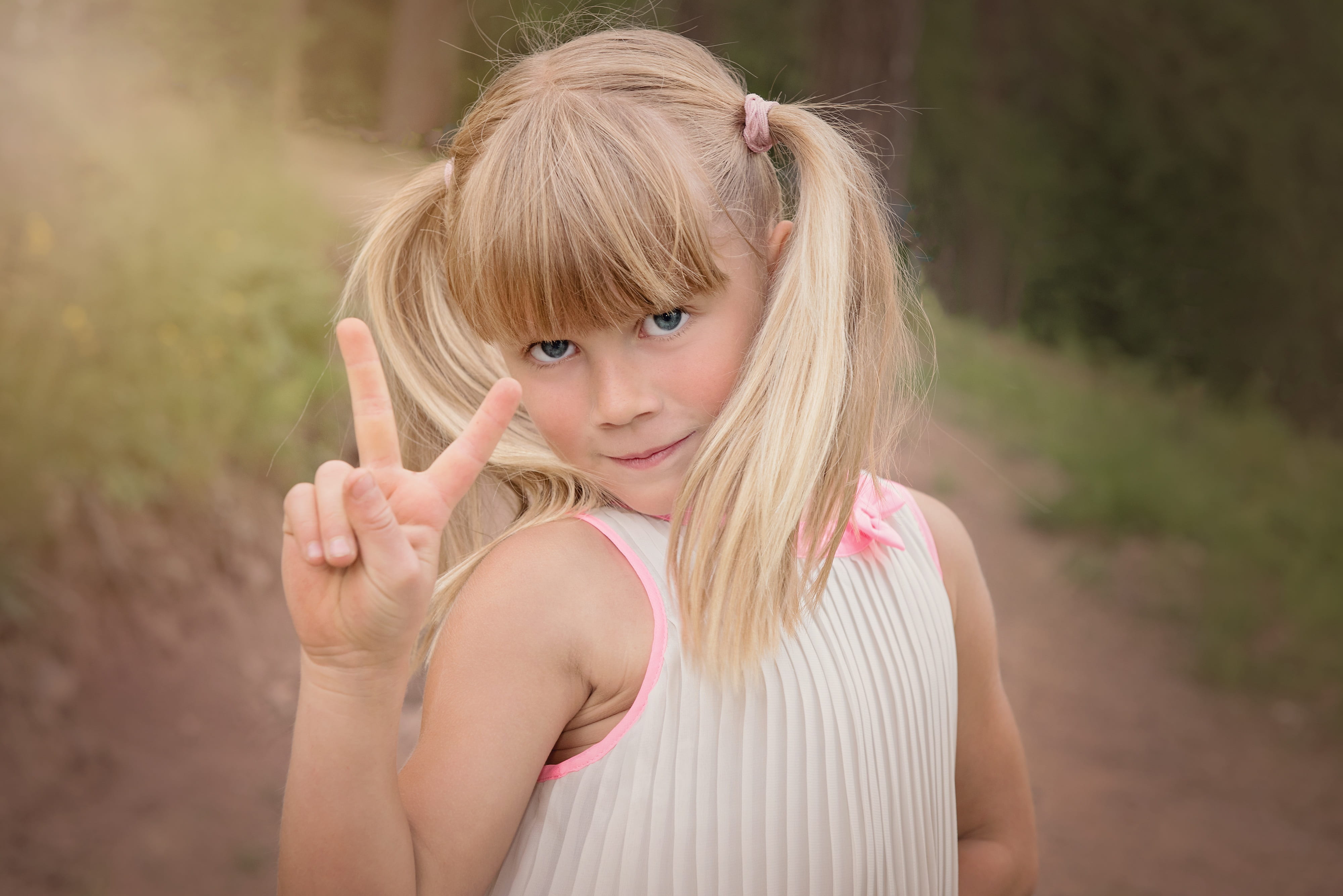 braids, standing, women, face, offspring, females, view, close, day, hair, girls, blond hair, pathway, childhood, peace, portrait, one person, making, child, HD Wallpaper