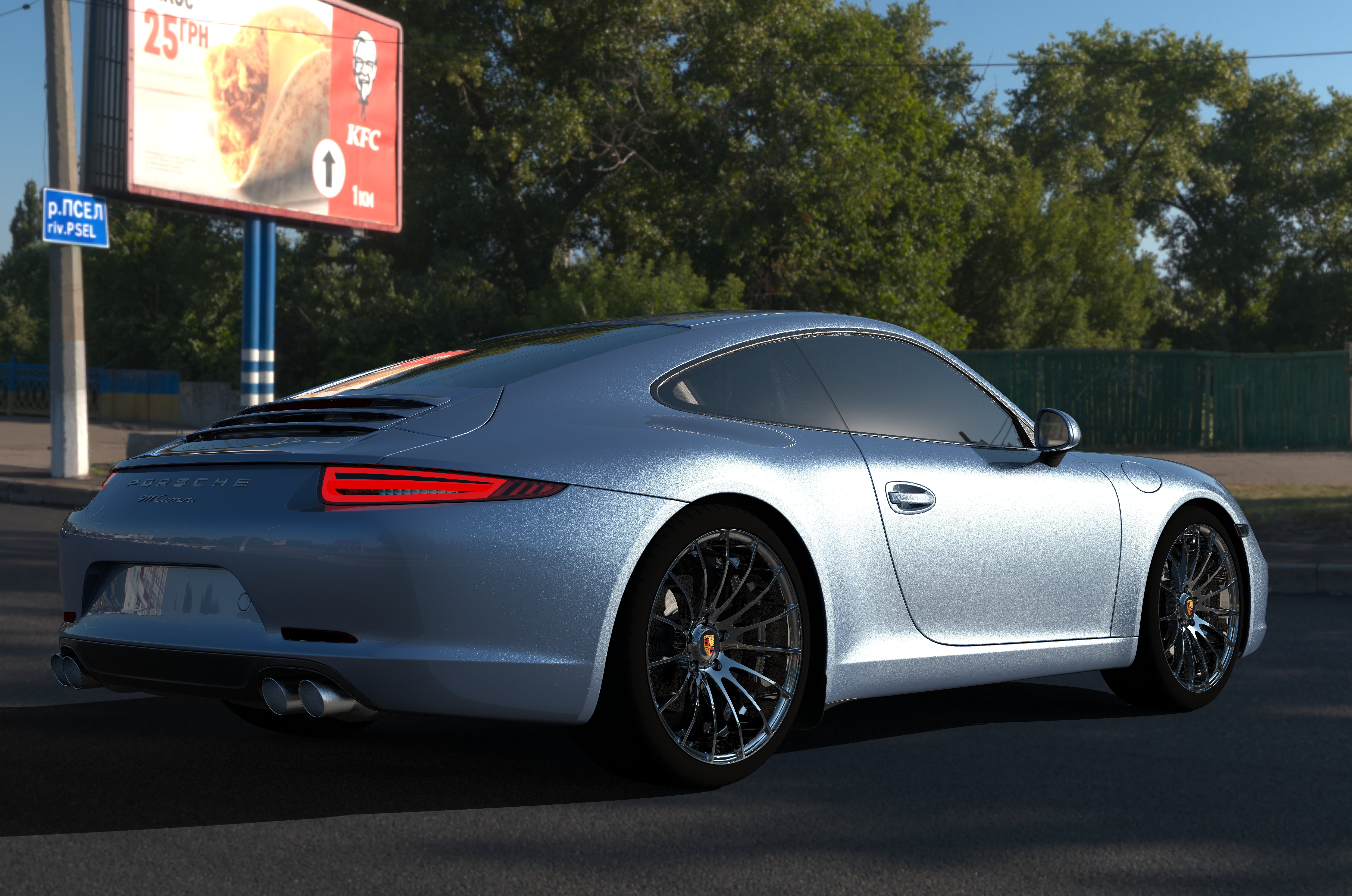 vehicle, Porsche, cars, colbalt blue, rendering, 8K, 2017, 8 K, 3D graphics, HDRI, 2017 Porsche 911 Carrera, HD Wallpaper