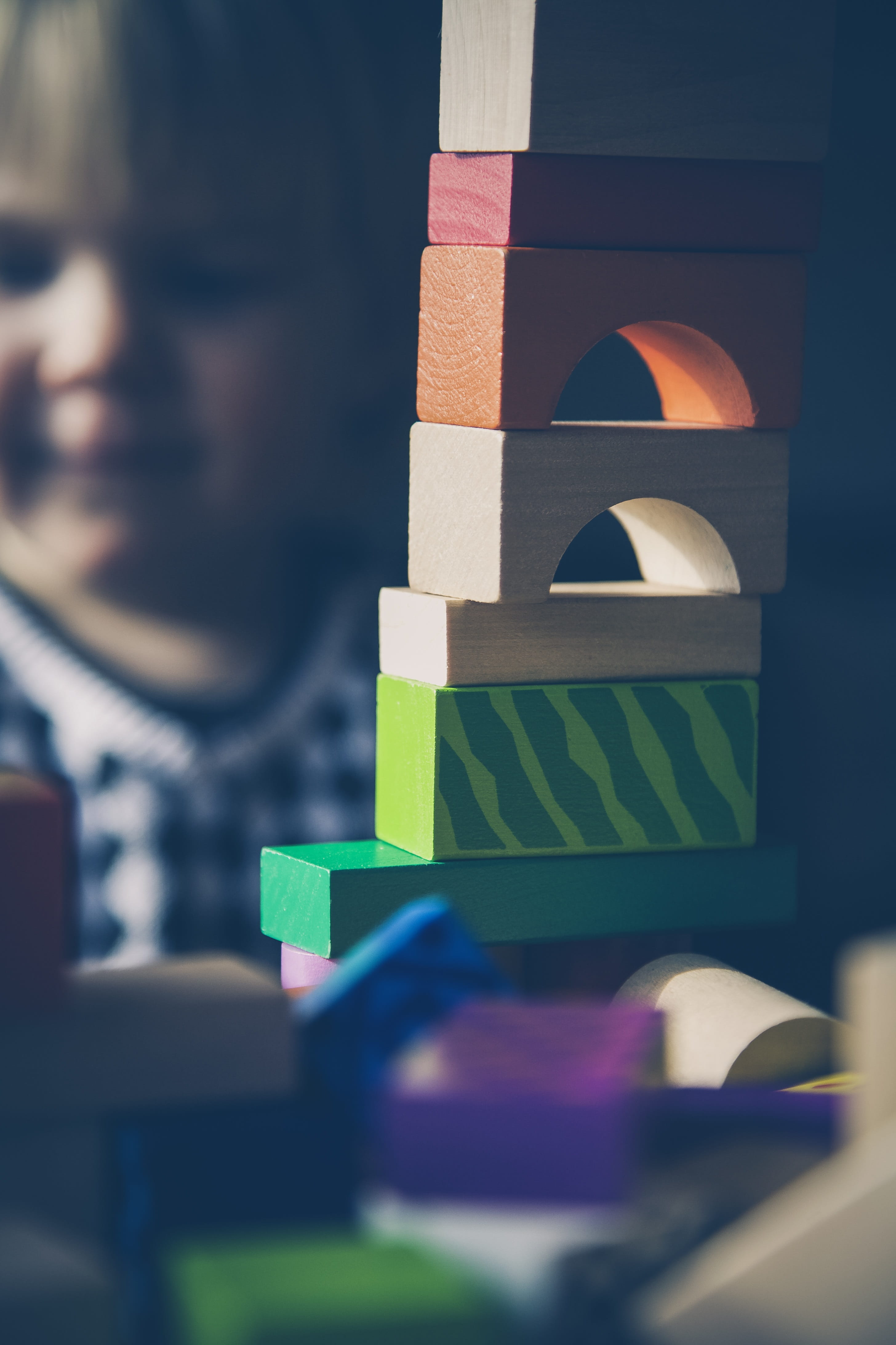selective focus, block, toys, assorted, creativity, building blocks, play, toy, children, make, close-up, multi colored, playing child, creative, indoors, Phone HD Wallpaper
