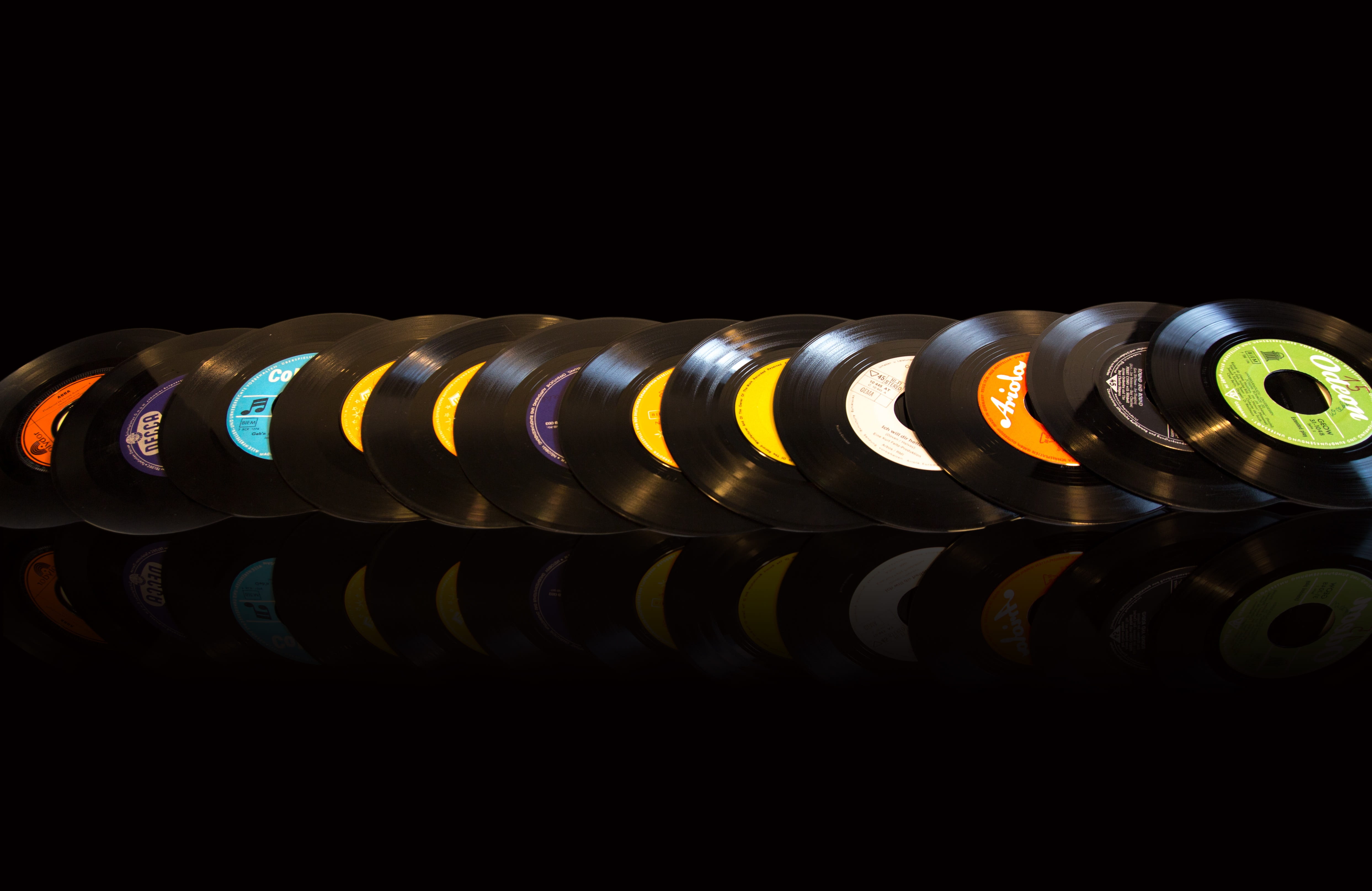 multi colored, illuminated, close-up, night, no people, still life, copy space, 4K, Music, black background, spiral, technology, creativity, Flea Market, HD Wallpaper