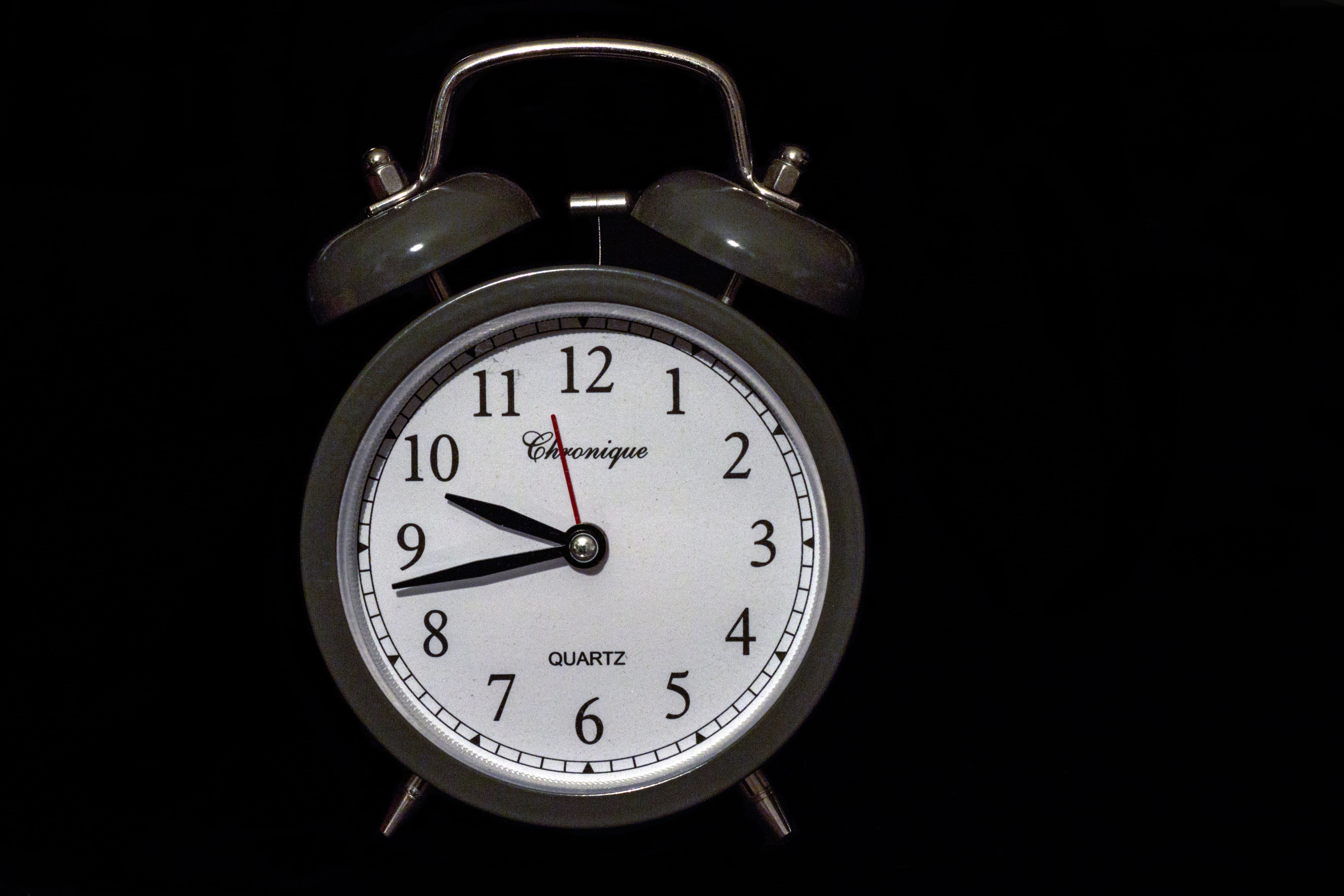 time, white, minute hand, black background, alarm, indoors, night, bell, clock face, accuracy, still life, metal, alarm Clock, close-up, cut out, no people, HD Wallpaper