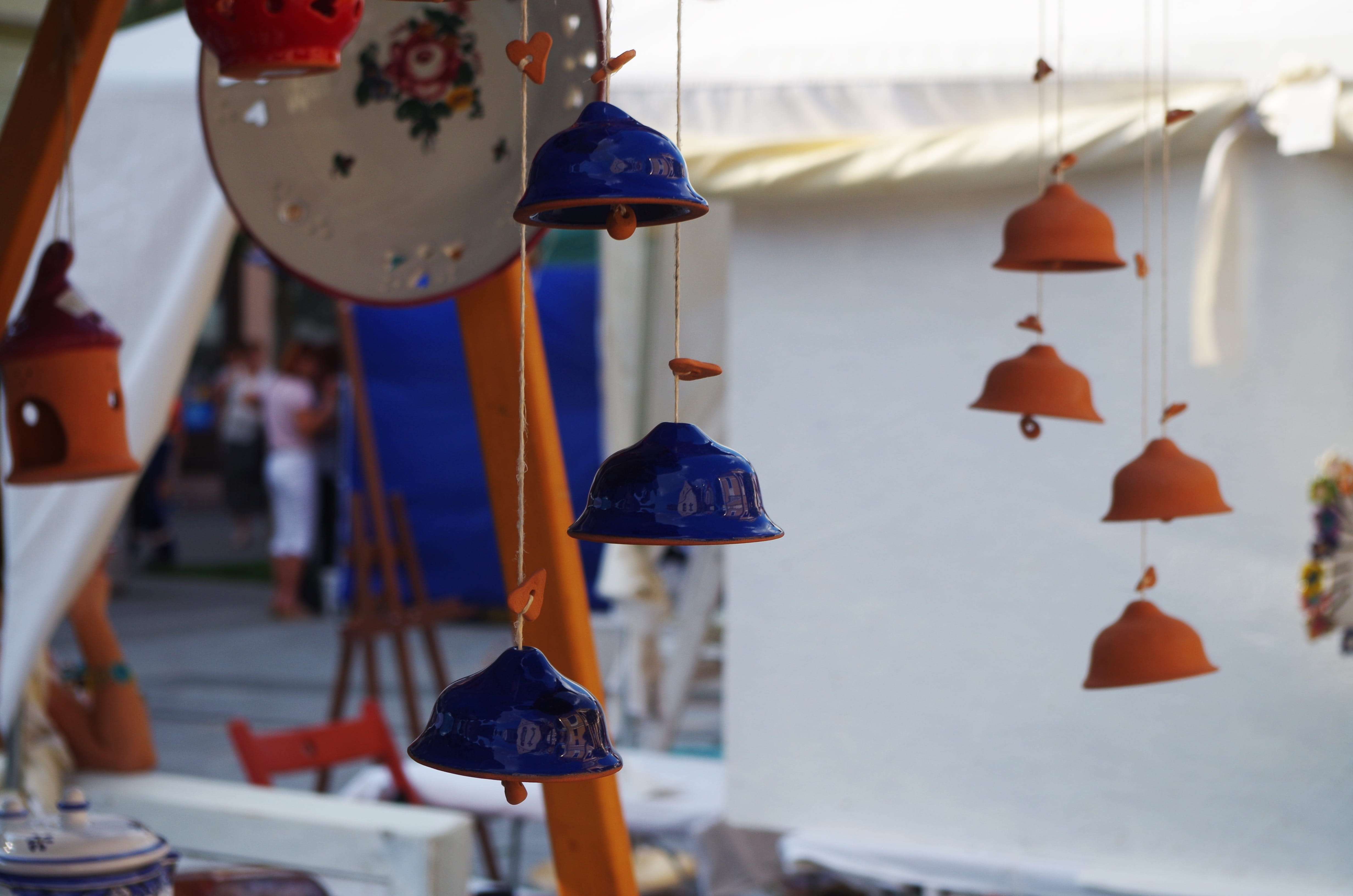 multi colored, bell, market, nature, tradition, no people, architecture, art and craft, selective focus, folklore, shape, outdoors, lighting equipment, HD Wallpaper