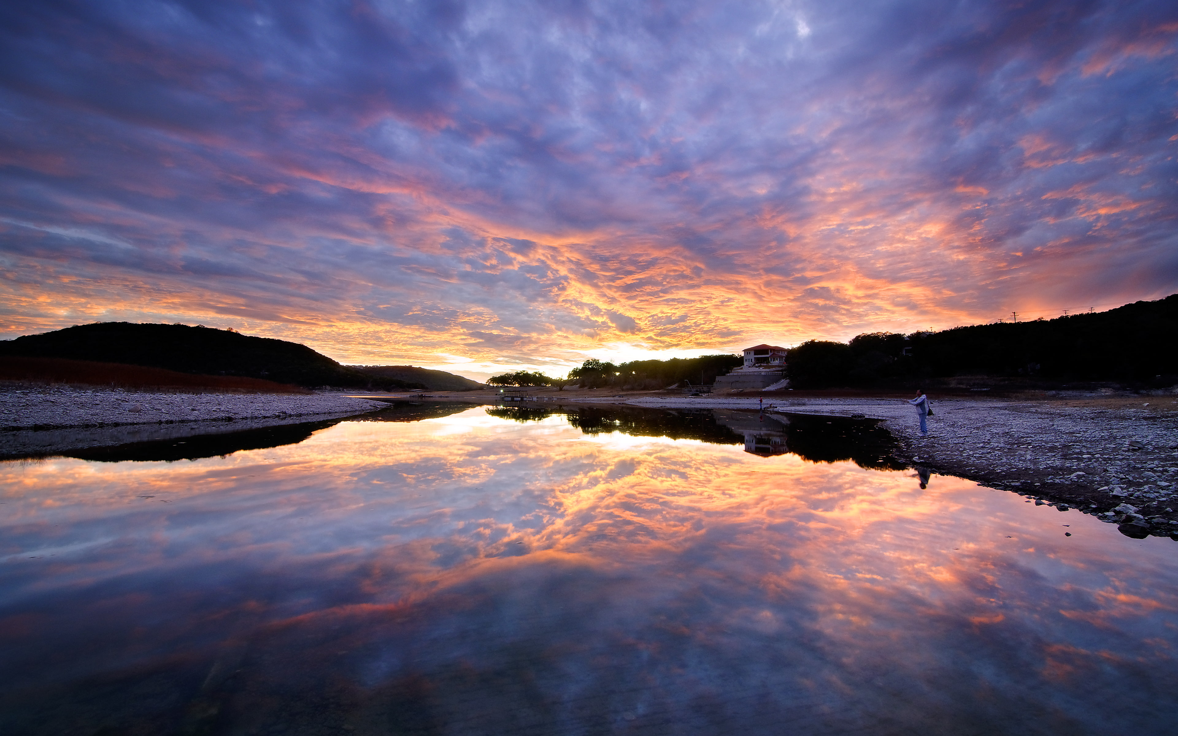 fishin, tranquility, water, sky, lake, lakes, idyllic, nature, outdoors, laketravis, lagoon, beauty in nature, cloud - sky, romantic sky, dusk, landscape, HD Wallpaper