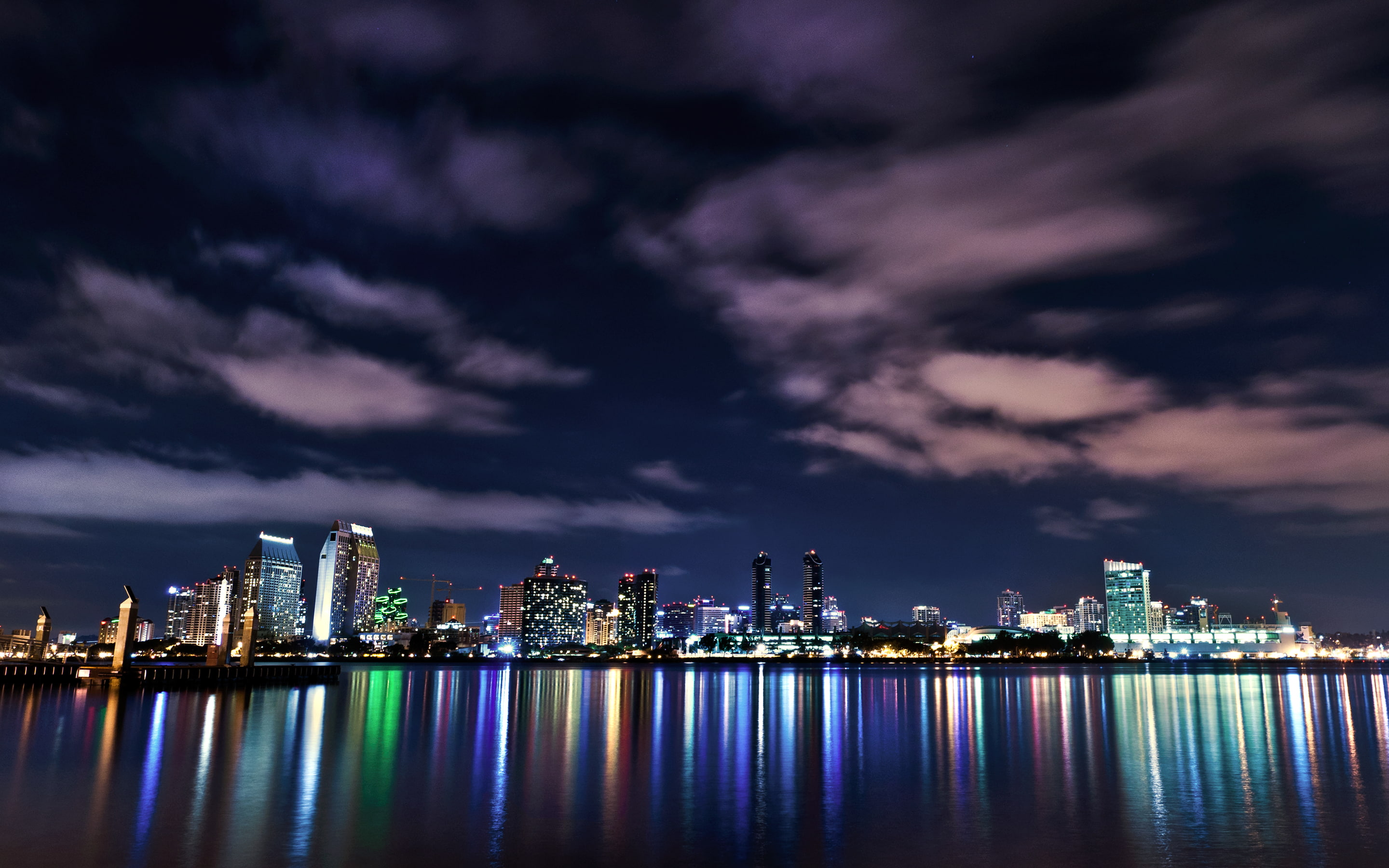sandiegocalifornia, city, california, nikond90, reflections, cityscape, dream, skyline, urban, citylights, night, big, nikon, water, 2K, longexposure, HD Wallpaper