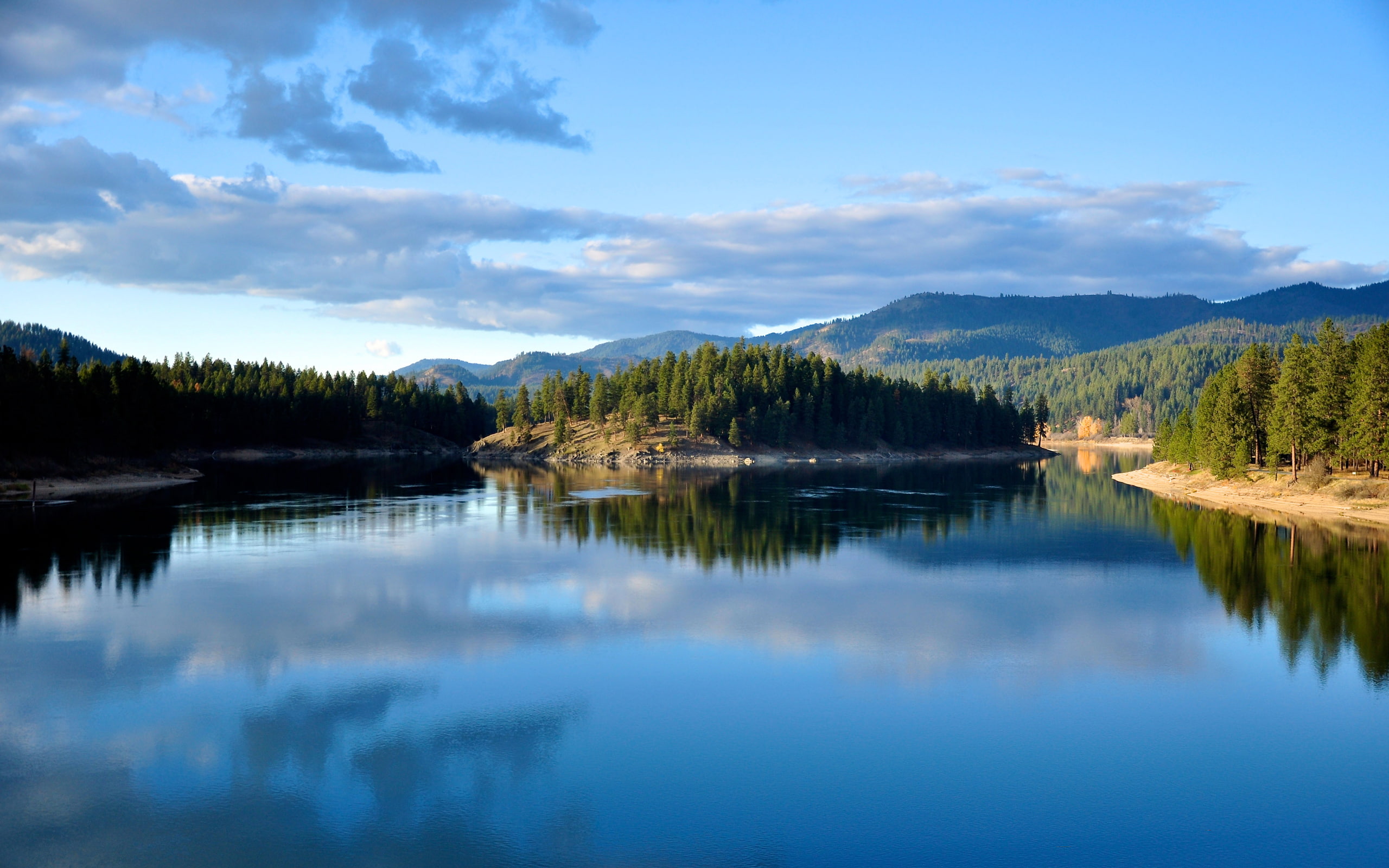 tree, lakes, scenics - nature, remote, reflections, 2K, blue, water, waterfront, lake, idaho, tranquility, beauty in nature, cloud - sky, non-urban scene, HD Wallpaper
