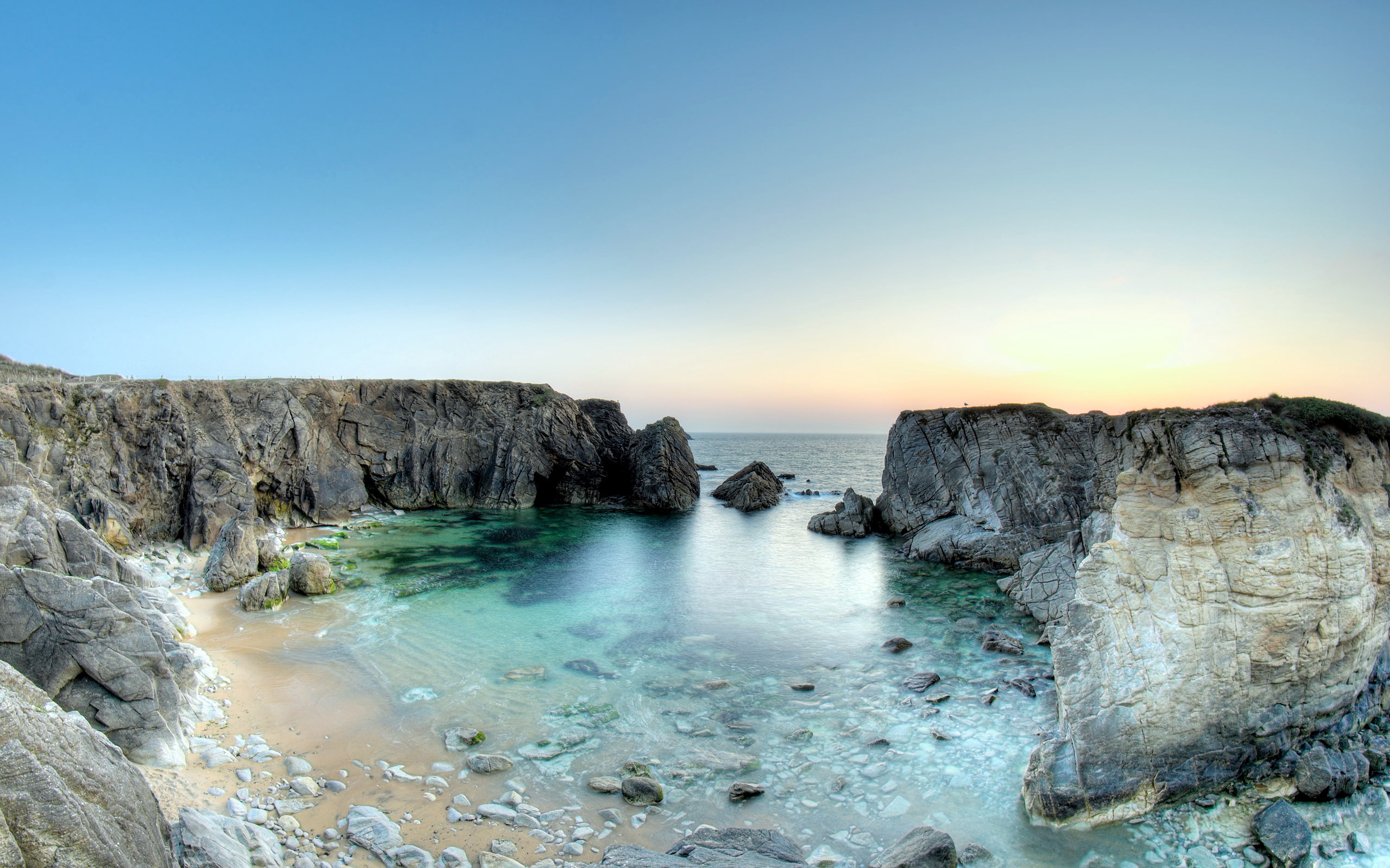 photography, highdynamicrange, france, sunset, beach, last, water, nikon, nikond90, ocean, seascape, ray, sunshine, 2K, rocks, quiberonpeninsula, HD Wallpaper