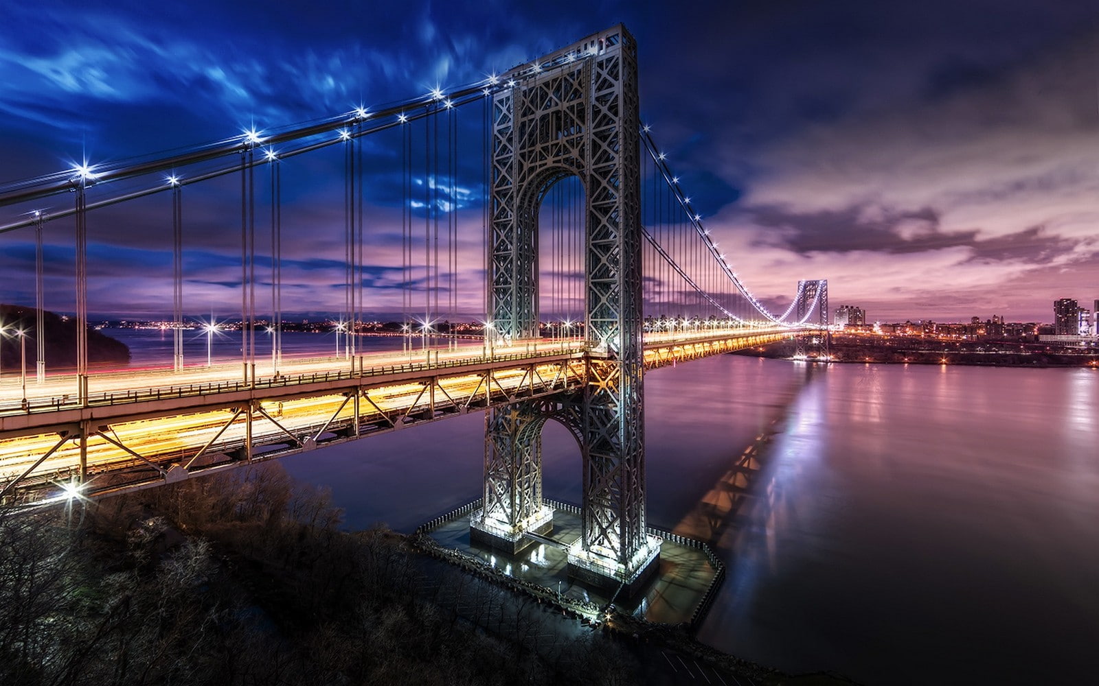 memorial, landscape, washington, new, nature, york, night, george, river, 720P, city, bridge, lights, new york city, mist, HD Wallpaper