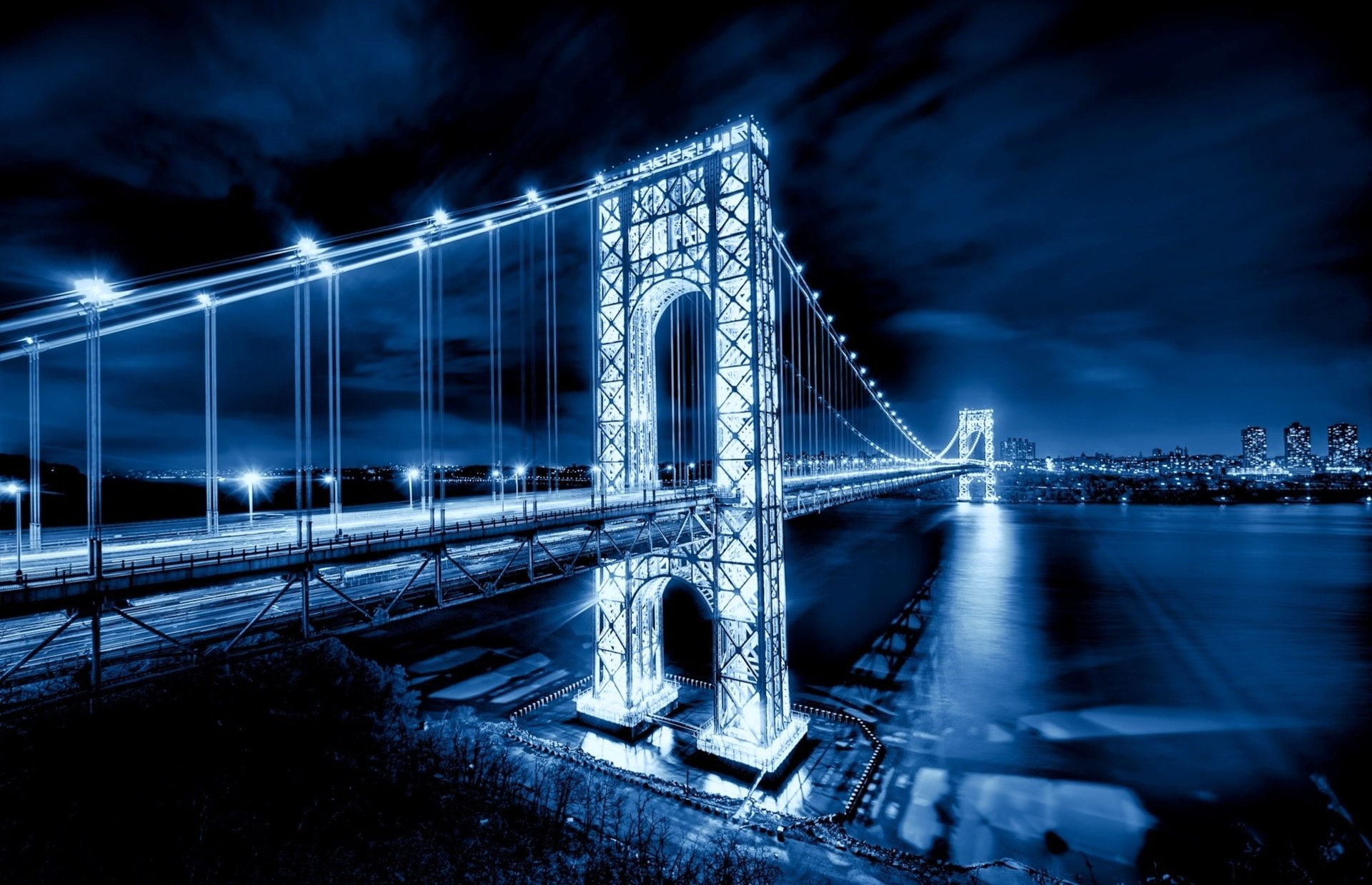 1080P, Bridge, USA, George Washington Bridge, Bridges, Night, Light, HD Wallpaper