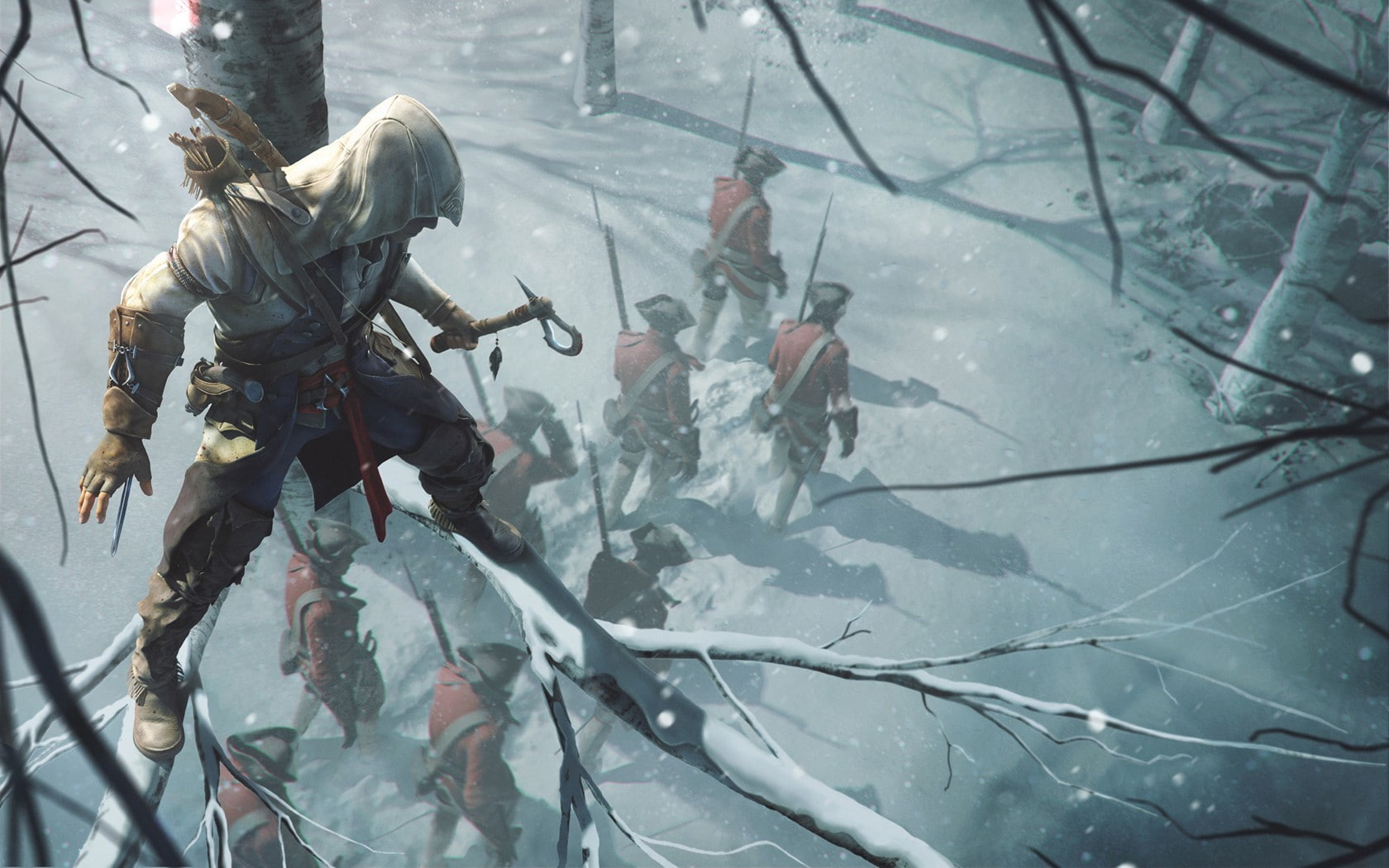 snow, assassin, winter, real people, assassins creed, unrecognizable person, men, 720P, government, activity, Assassins Creed III, nature, sport, people, HD Wallpaper