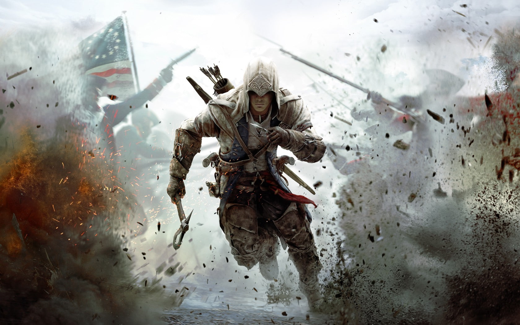 outdoors, Assassins Creed III, sport, winter, sky, day, water, creativity, motion, 720P, assassin, assassins creed, Assassins Creed 3, Connor Davenport, HD Wallpaper