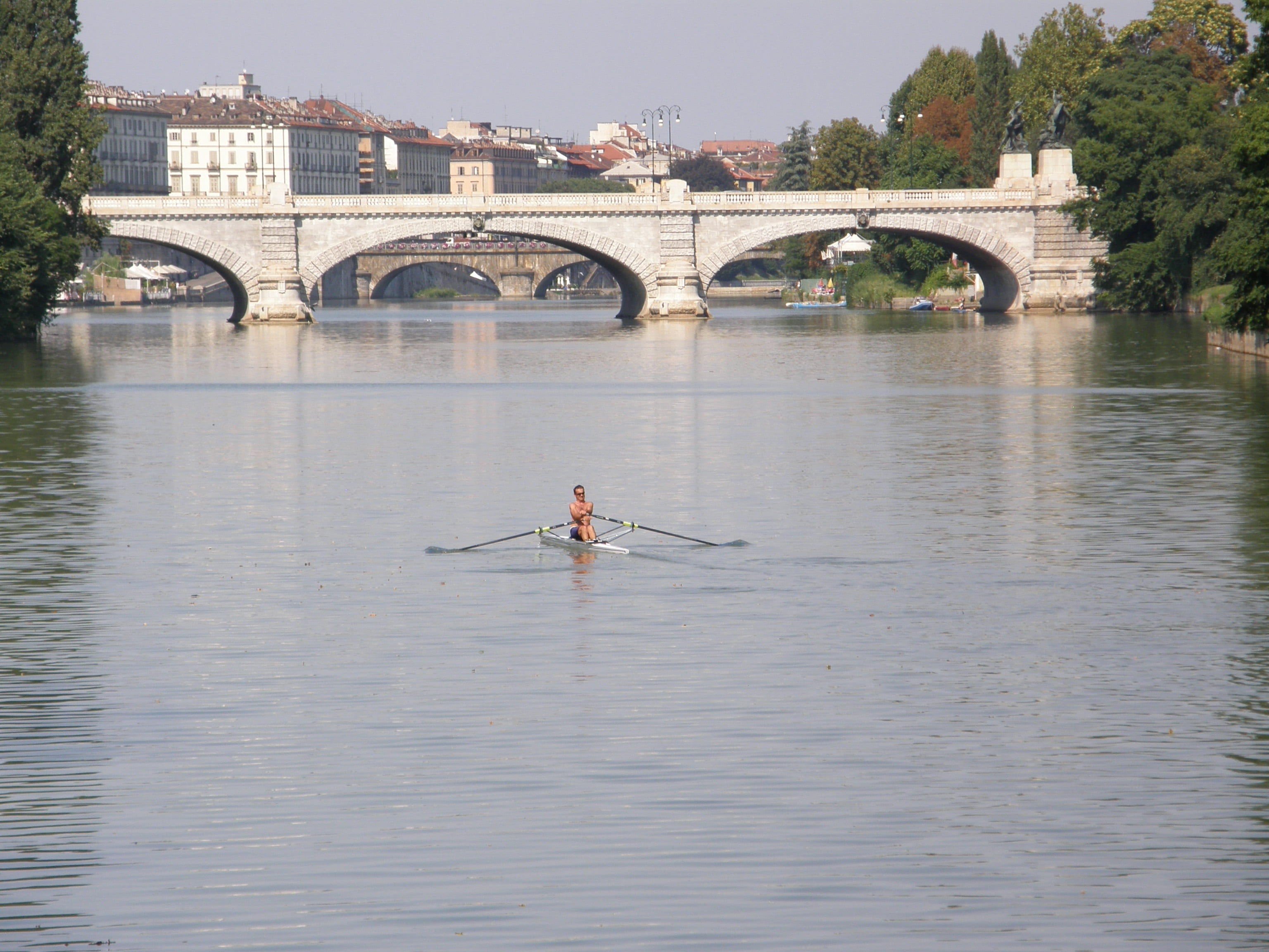 rower, men, architecture, 2K, day, european, connection, building, waterfront, nautical vessel, water, arch bridge, rowing, nature, europe, built structure, HD Wallpaper