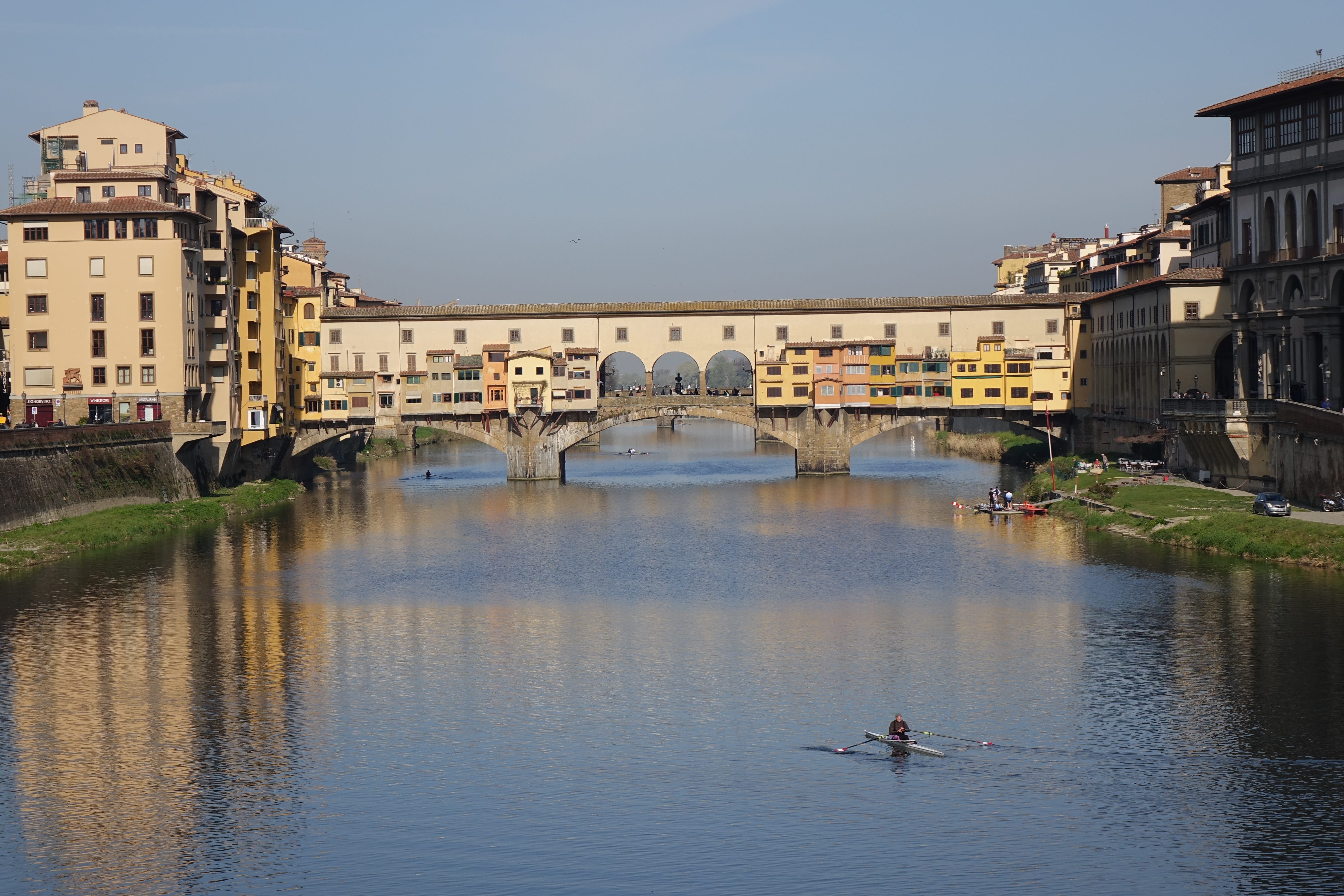 bridge - man made structure, florence, arno, tourism, italy, historical, building exterior, tuscany, rowing, built structure, building, mode of transportation, HD Wallpaper