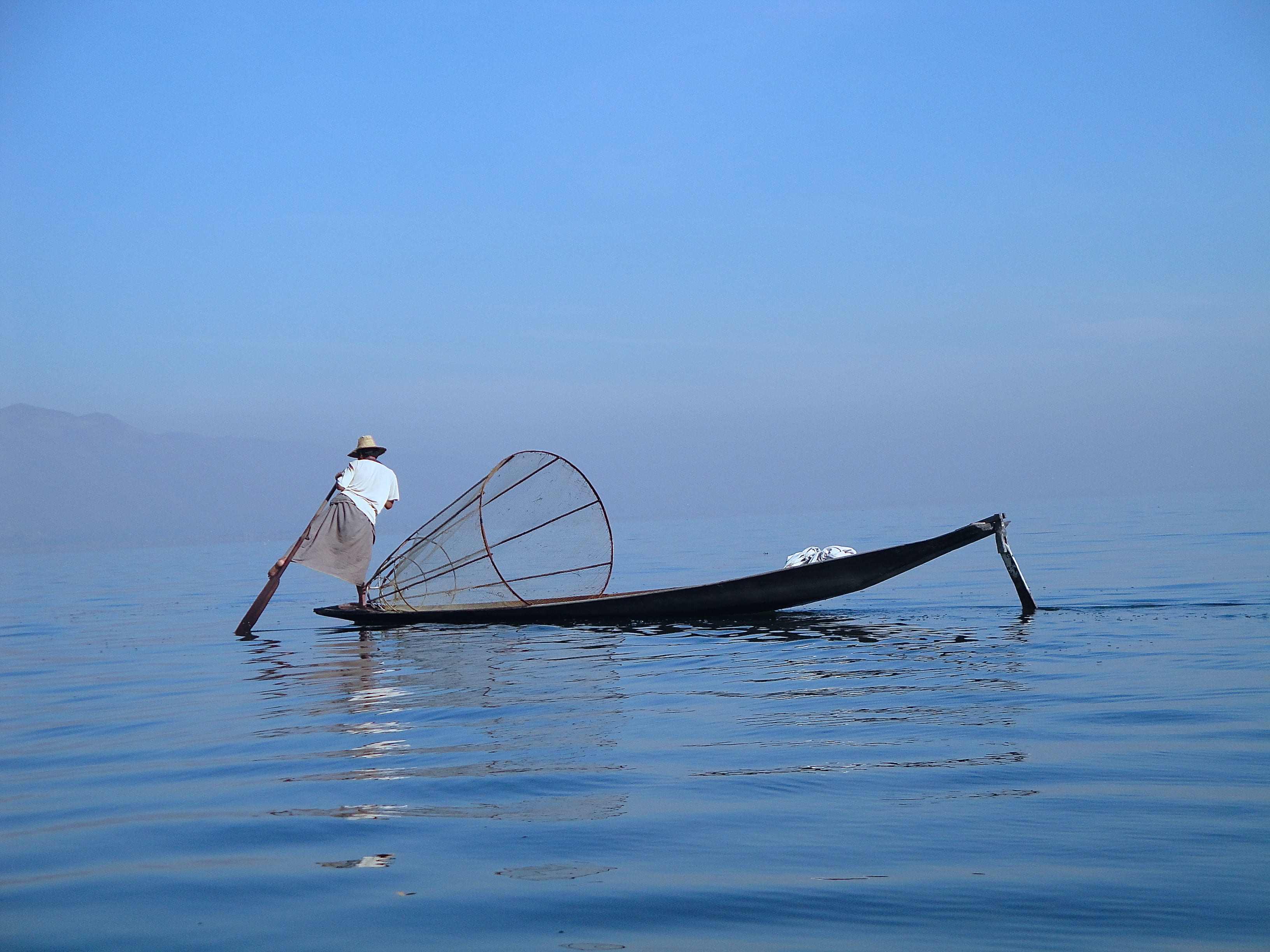 fishing net, outdoors, sea, one person, ocean, boat, person, fishing industry, nautical vessel, men, water, floating on water, sky, fishing, mode of transportation, HD Wallpaper