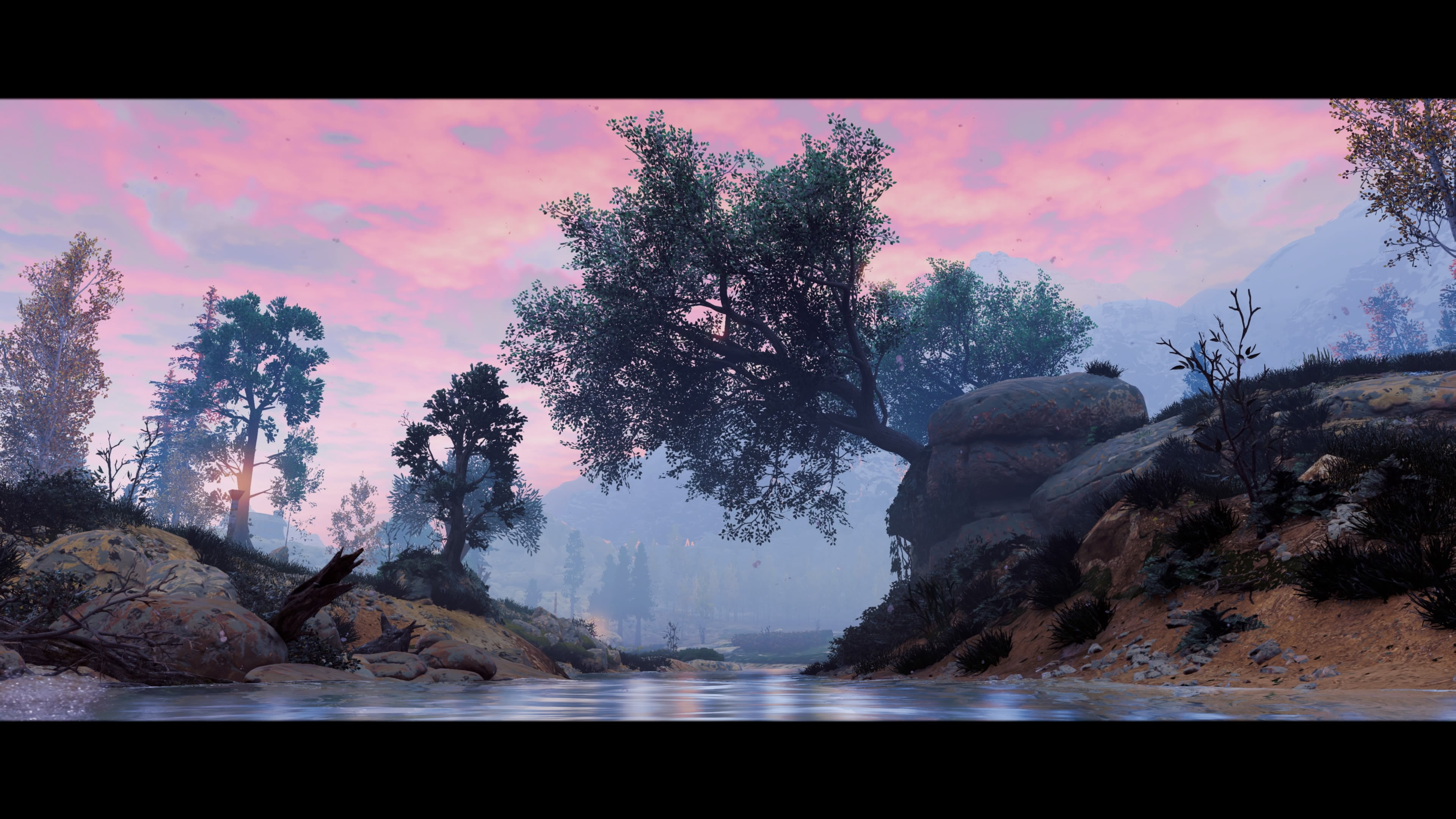 outdoors, non-urban scene, water, sky, sunset, transfer print, 4K, leaf, tranquil scene, auto post production filter, horizon zero dawn, scenics - nature, HD Wallpaper