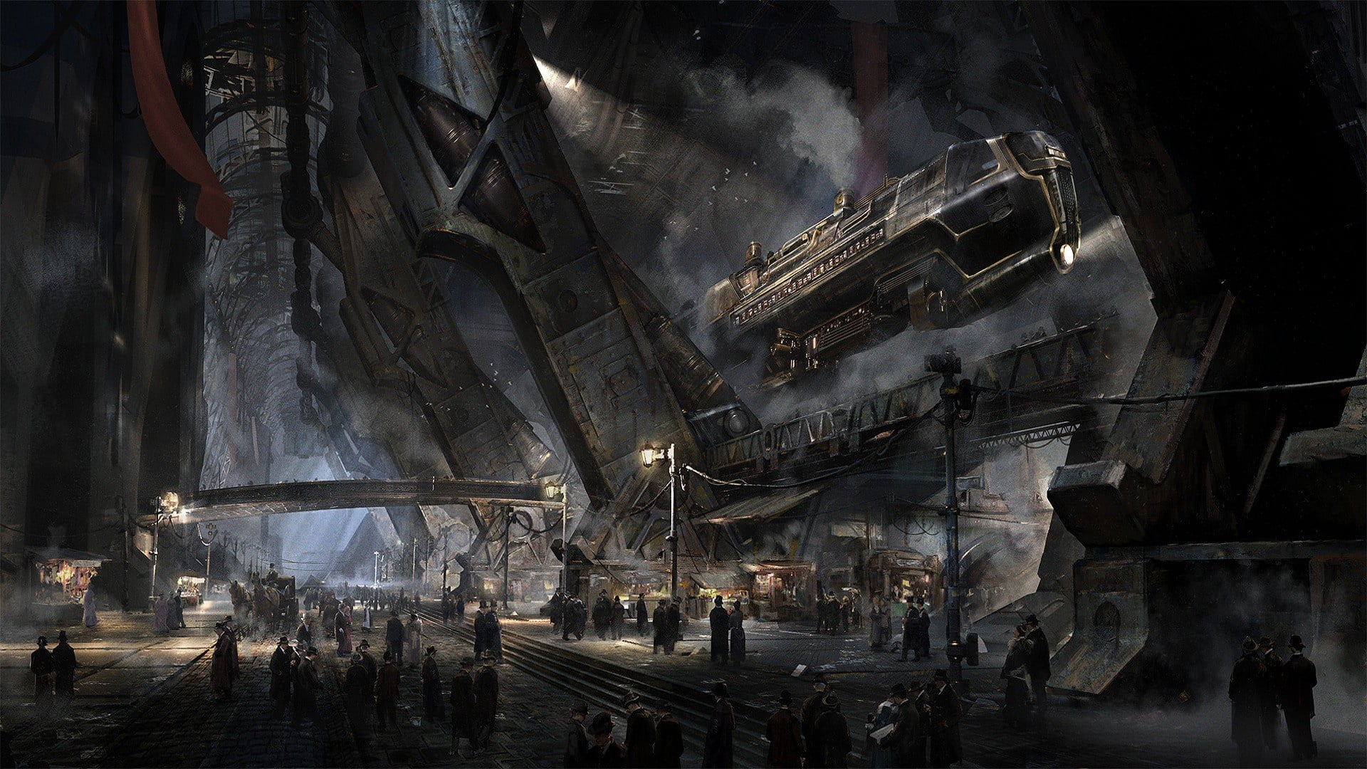 People, Steampunk, 1080P, Sci Fi, Spaceport, HD Wallpaper