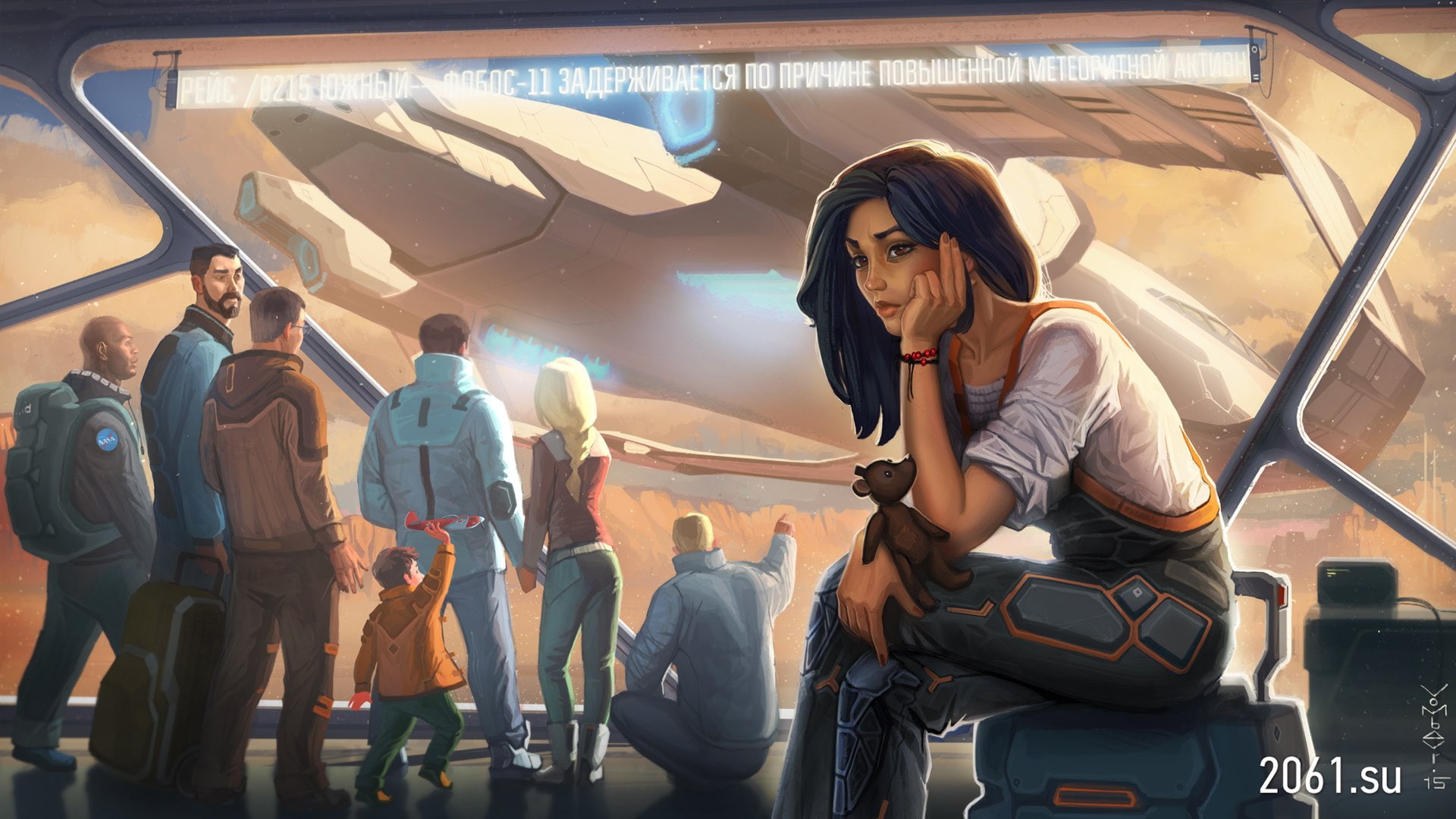 fi, women, Spaceport, sci, Girls, 1080P, girl, artwork, art, fantasy, woman, HD Wallpaper