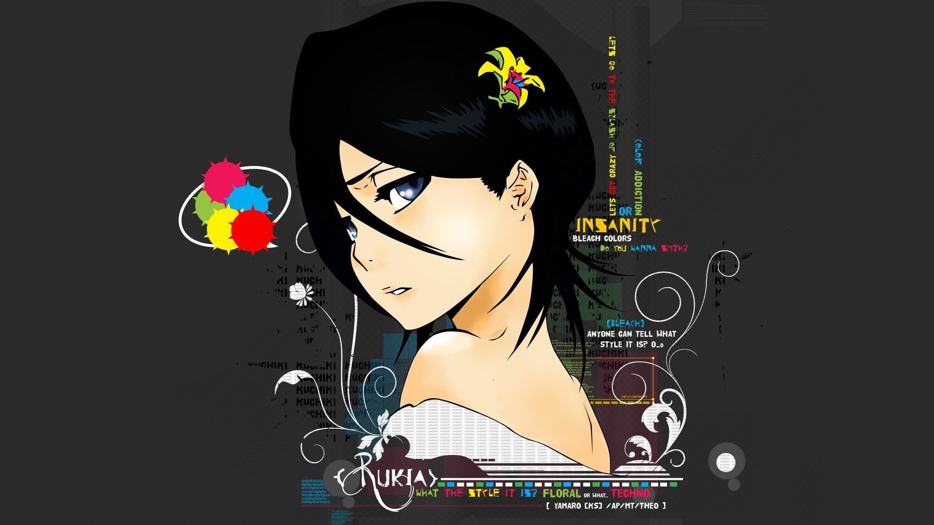 art and craft, record, technology, hairstyle, representation, music, black background, typography, close-up, Kuchiki Rukia, indoors, audio equipment, studio shot, HD Wallpaper