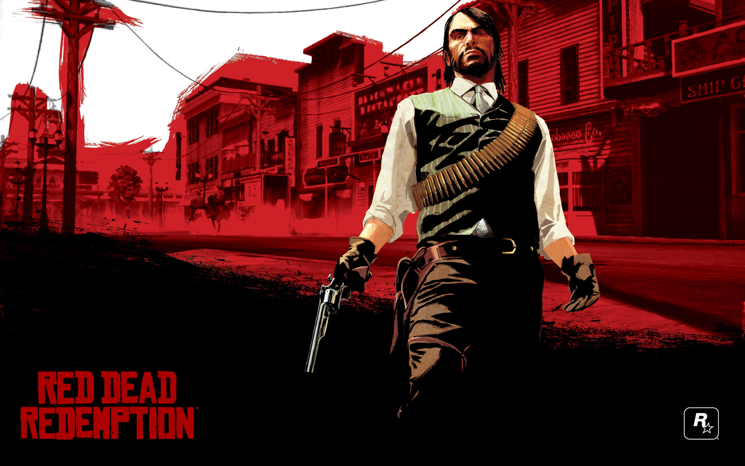 west, illustration, wild, redemption, revolver, dead, video games, 2K, cowboy, red, hd, HD Wallpaper