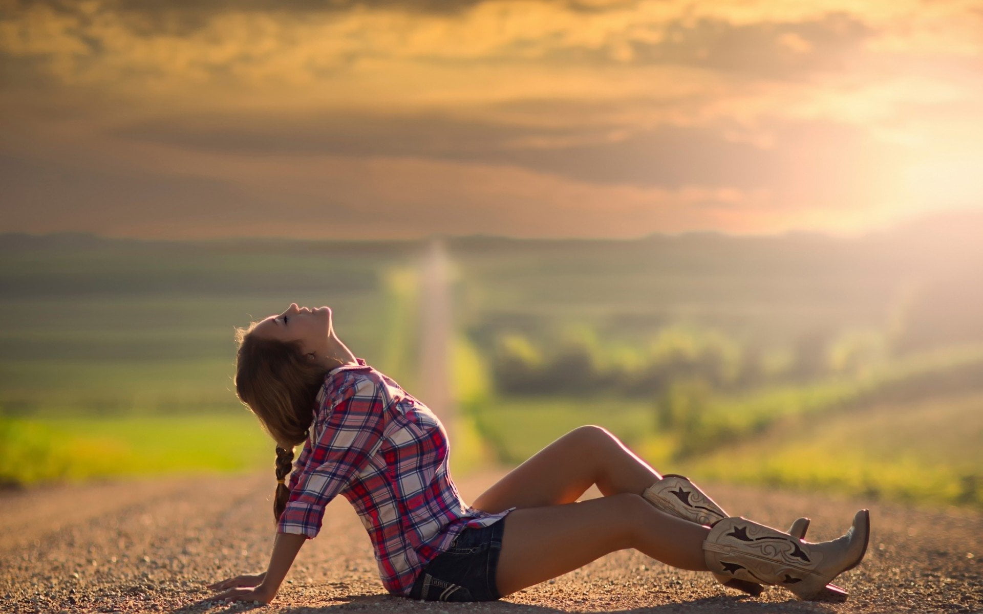 Depth Of Field, leisure activity, Boots, focus on foreground, hairstyle, nature, real people, field, Models, sitting, young adult, beauty in nature, Girl, HD Wallpaper