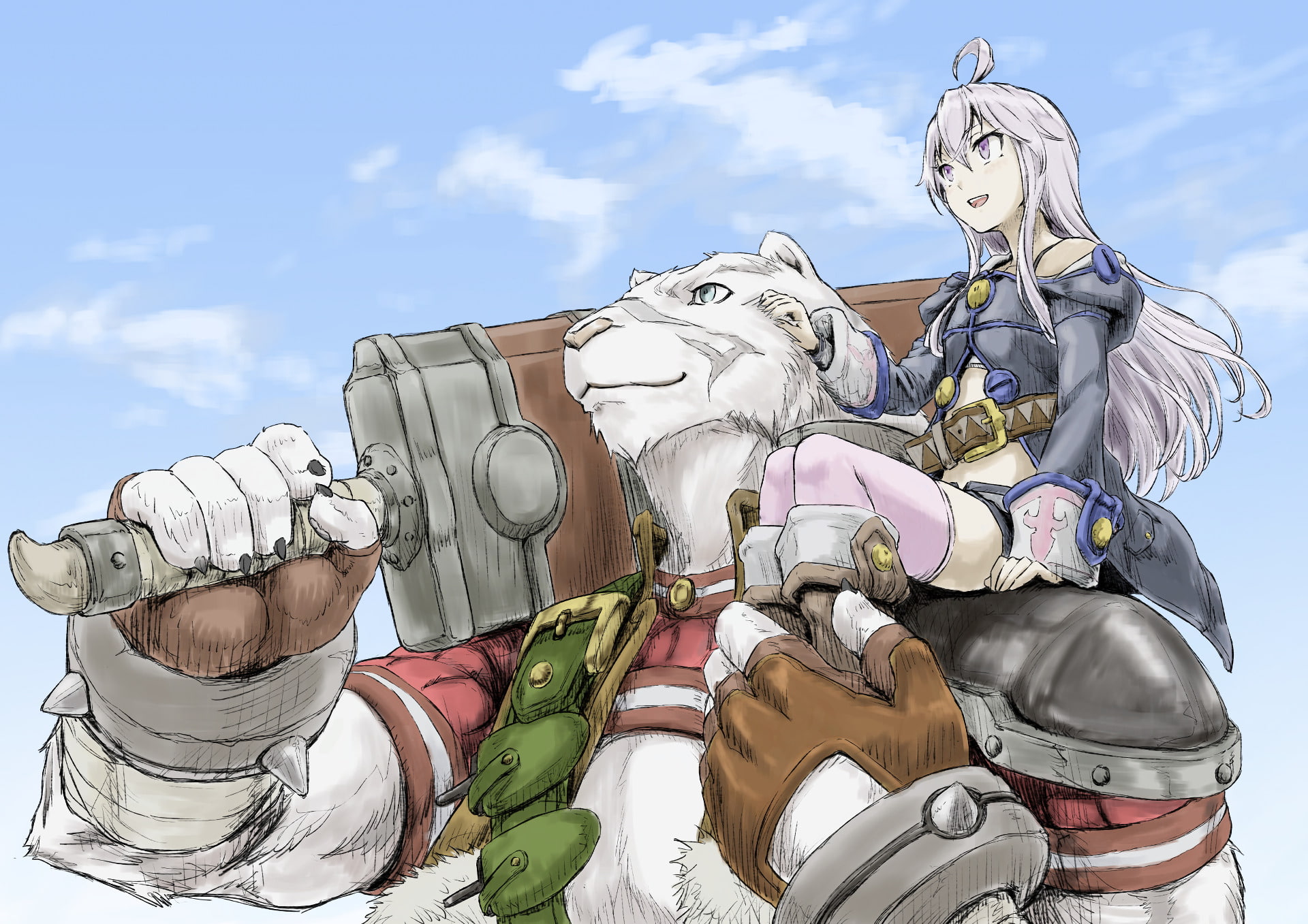 Grimoire of Zero, outdoors, cloud - sky, Zero (Grimoire of Zero), creativity, representation, horse, sky, sculpture, Anime, human representation, 1080P, HD Wallpaper