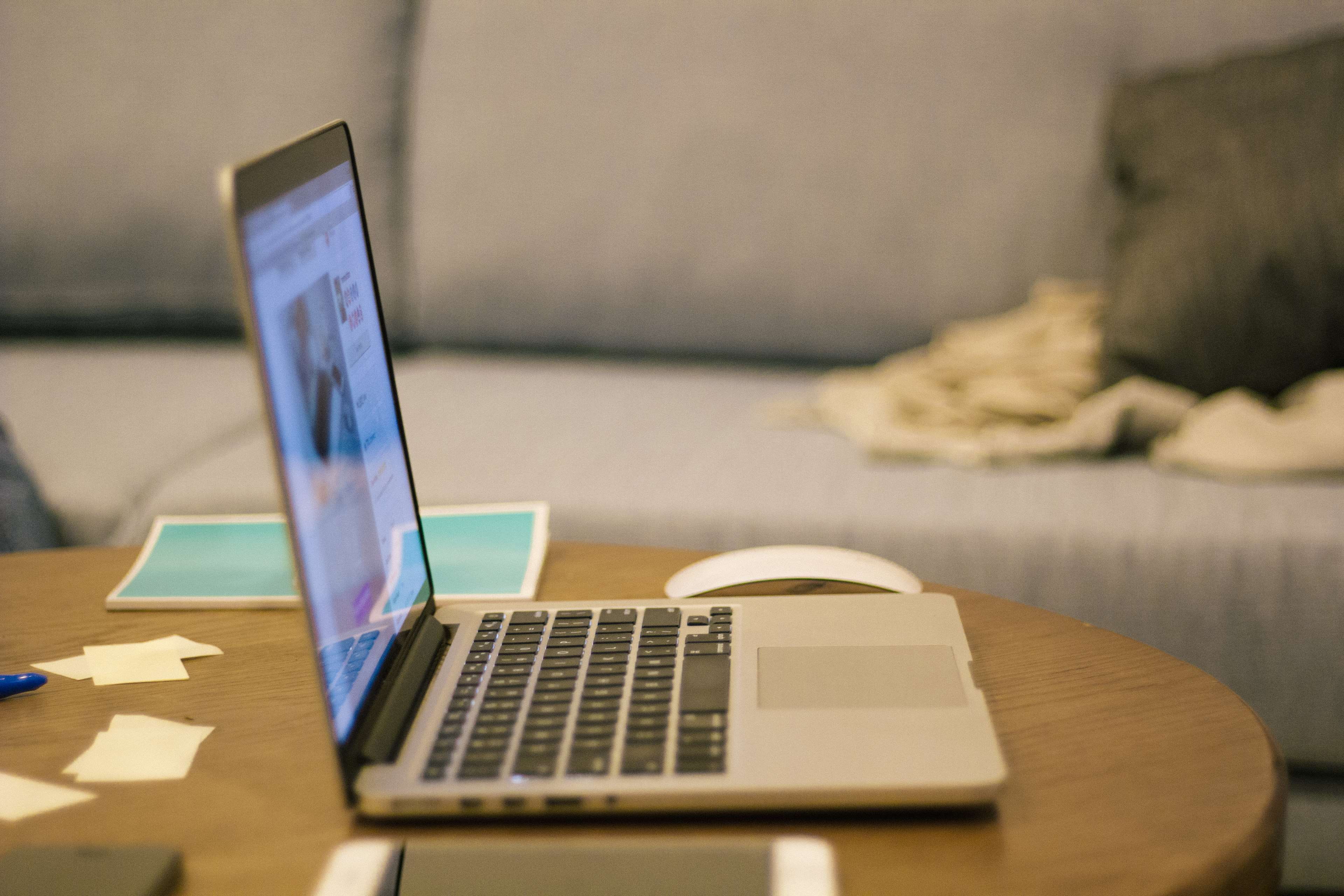 living room, home interior, 4K, communication, book, laptop, mac, indoors, desk, the note, no people, office, keyboard, business, working, mouse, absence, HD Wallpaper