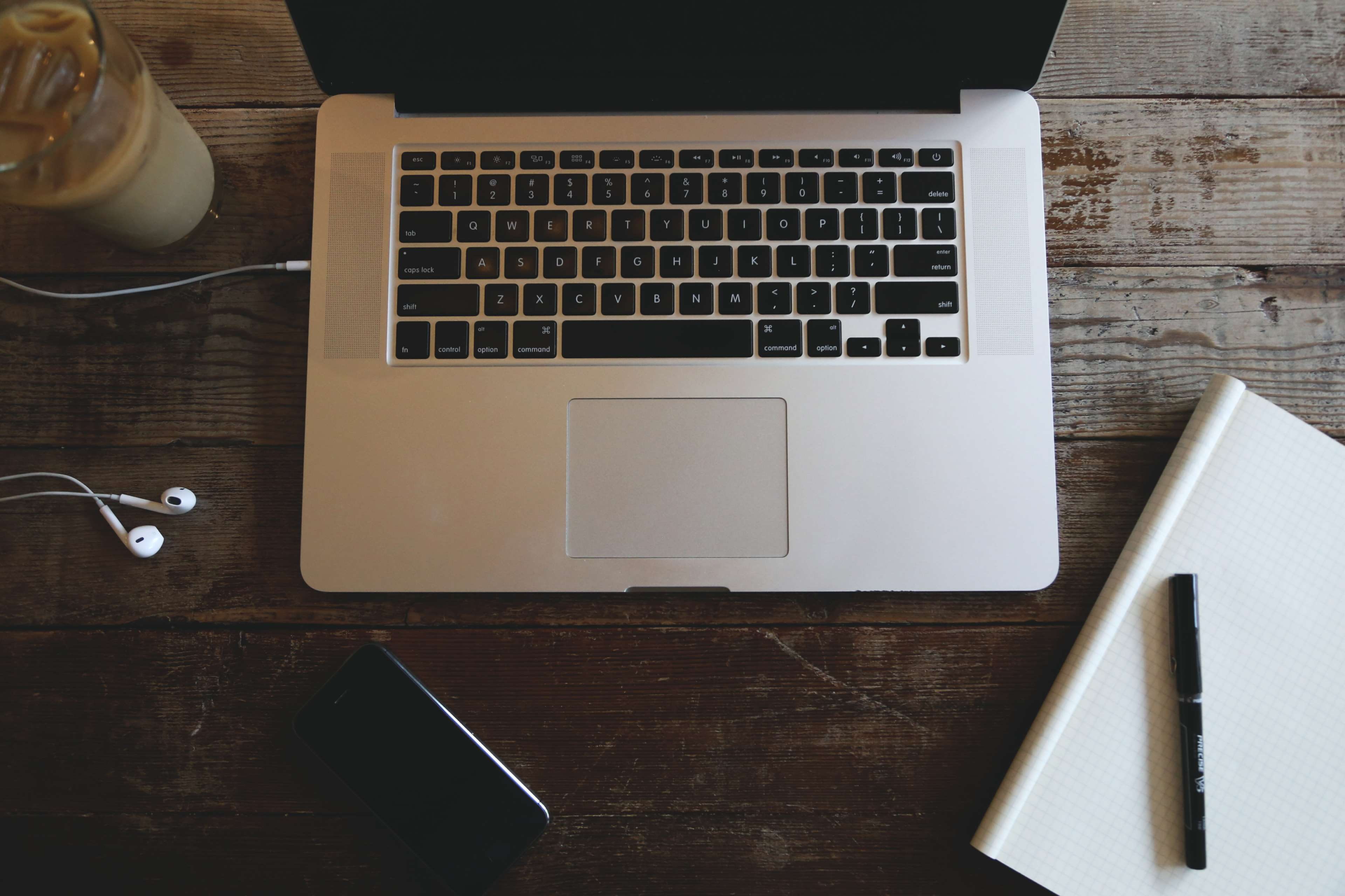 coffee, 4K, technology, smart phone, keyboard, table, still life, computer keyboard, computer, mac, notebook, high angle view, portable information device, HD Wallpaper