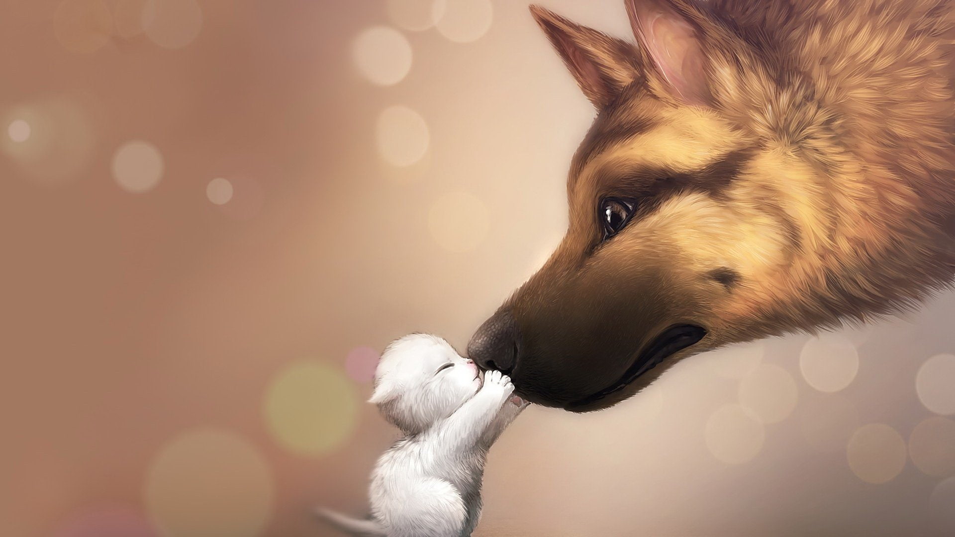 drawings, love, 1080P, cats, animals, apofiss, deviantart, shading, kittens, artwork, dogs, Soft, HD Wallpaper