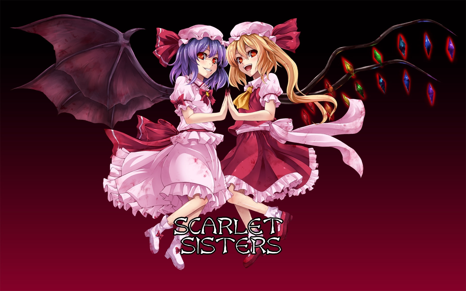 vampires, short, Touhou, embodiment, hair, games, wallp, remilia, x, devil, flandre, 1080P, hd, scarlet, art, people, HD Wallpaper