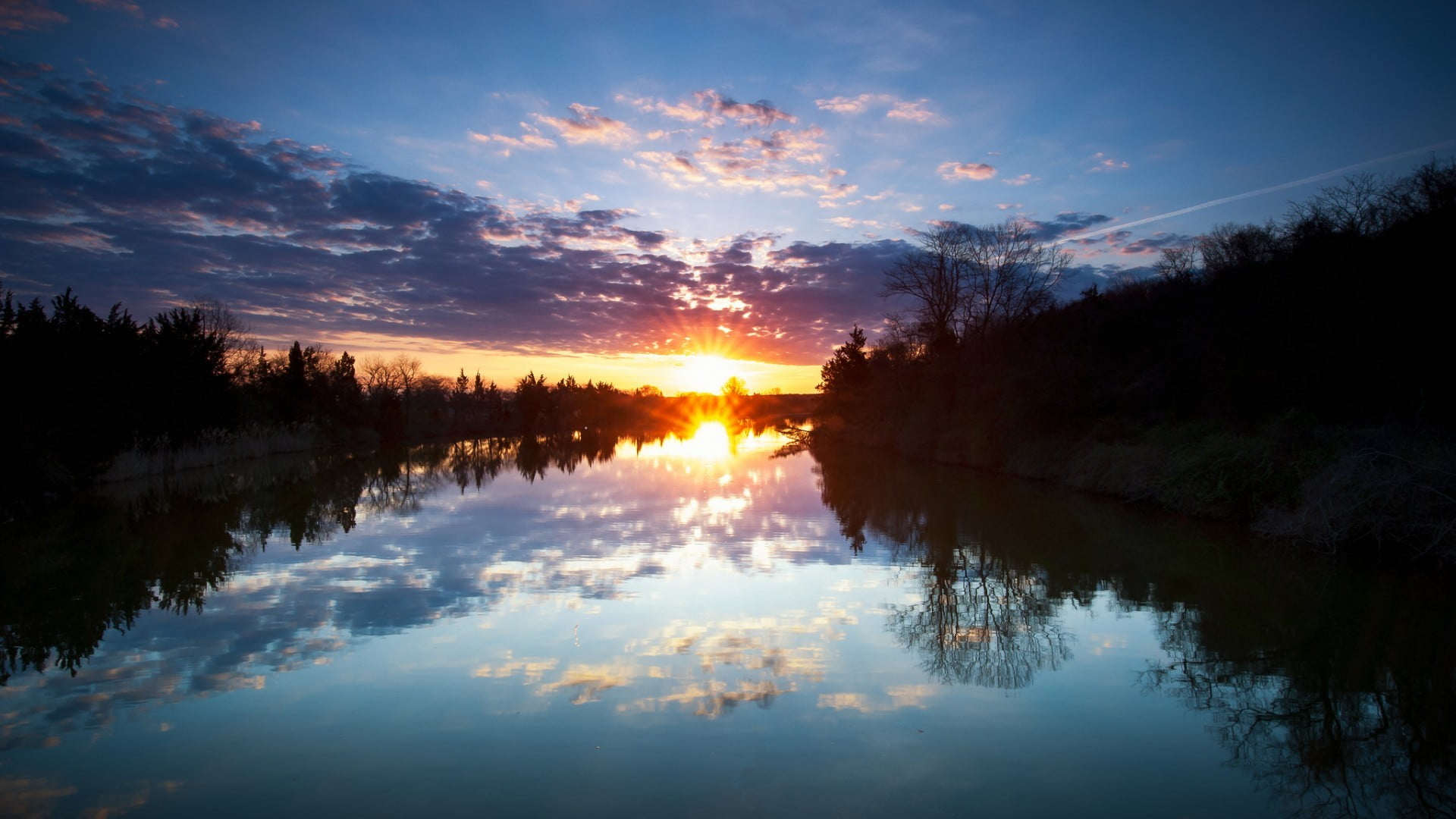 cloud - sky, no people, reflection lake, sunlight, plant, landscape, sunrise, water, lake, lens flare, tranquility, tranquil scene, tree, nature, non-urban scene, HD Wallpaper