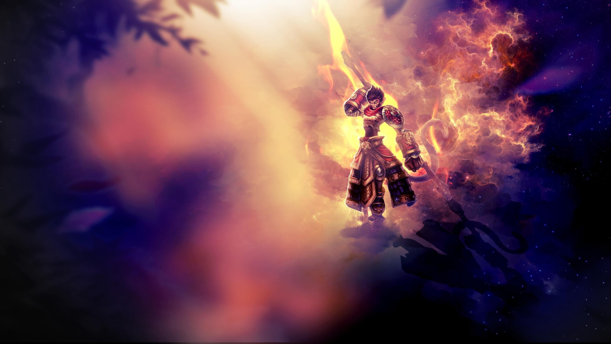 outdoors, legends, Wukong, illuminated, full length, arts culture and entertainment, young adult, adult, silhouette, motion, clothing, night, one person, HD Wallpaper